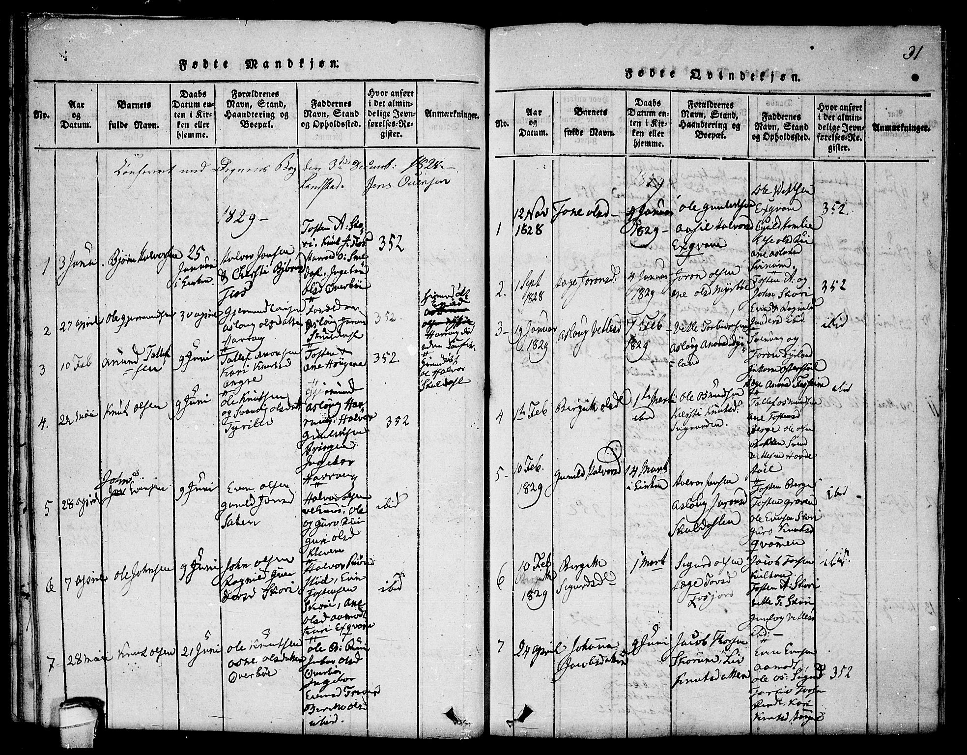Seljord kirkebøker, SAKO/A-20/F/Fc/L0001: Parish register (official) no. III 1, 1815-1831, p. 31