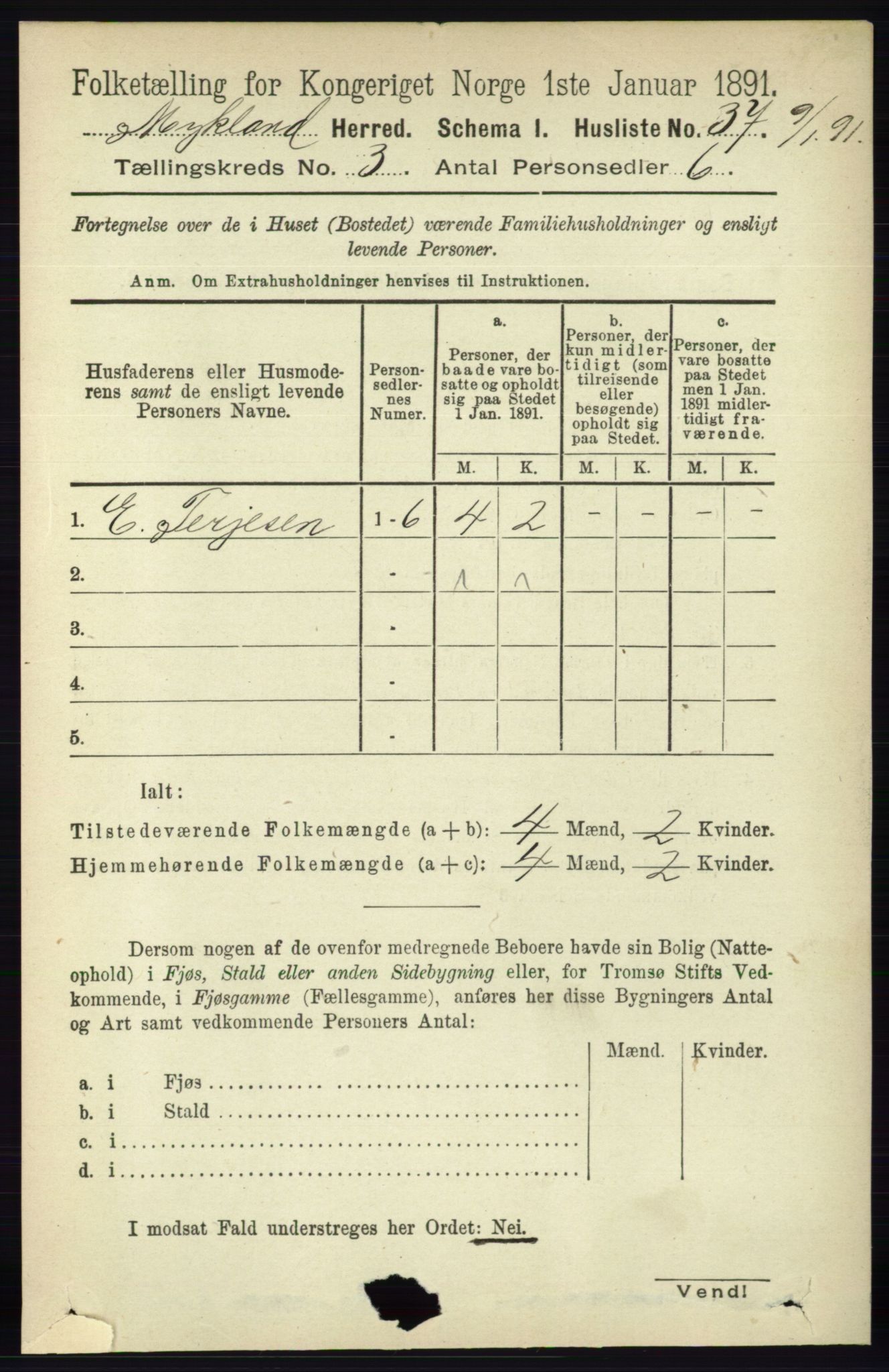 RA, 1891 census for 0932 Mykland, 1891, p. 563