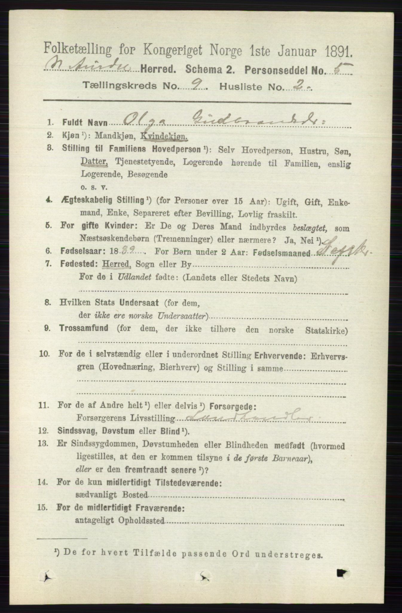 RA, 1891 census for 0542 Nord-Aurdal, 1891, p. 3430