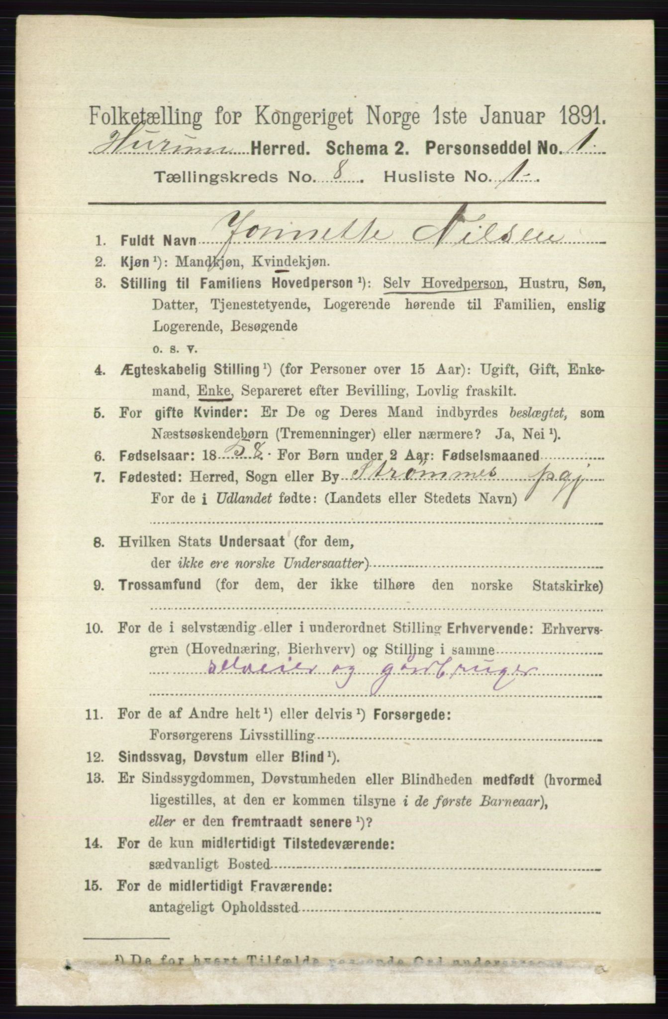 RA, 1891 census for 0628 Hurum, 1891, p. 2659
