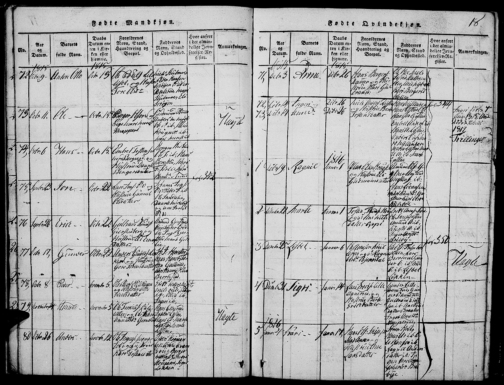 Strøm-Odalen prestekontor, AV/SAH-PREST-028/H/Ha/Hab/L0001: Parish register (copy) no. 1, 1813-1825, p. 18