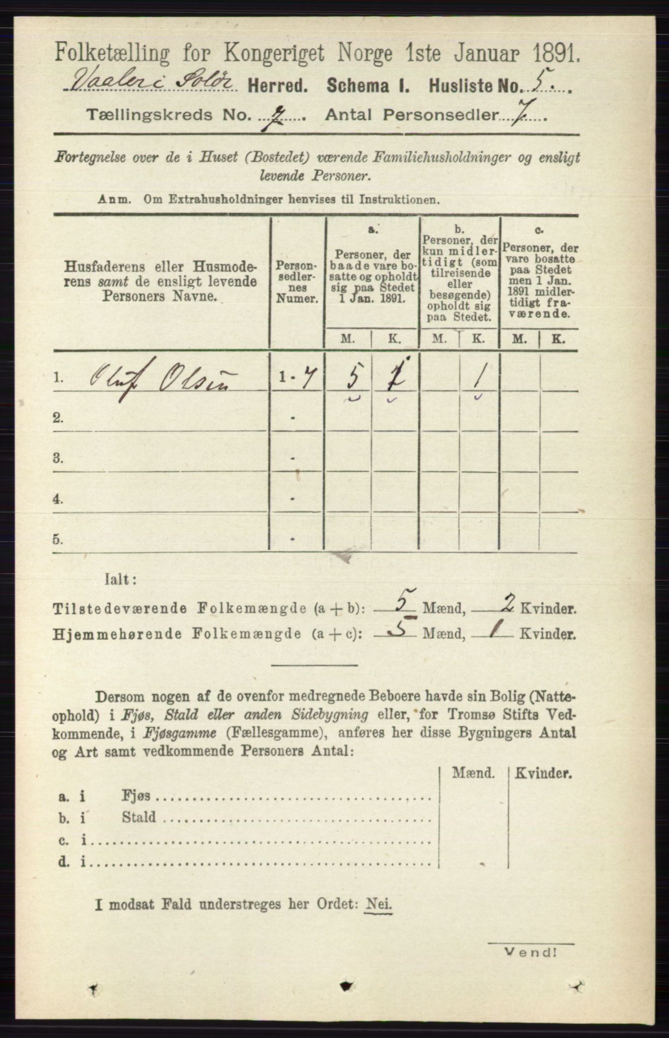 RA, 1891 census for 0426 Våler, 1891, p. 2873