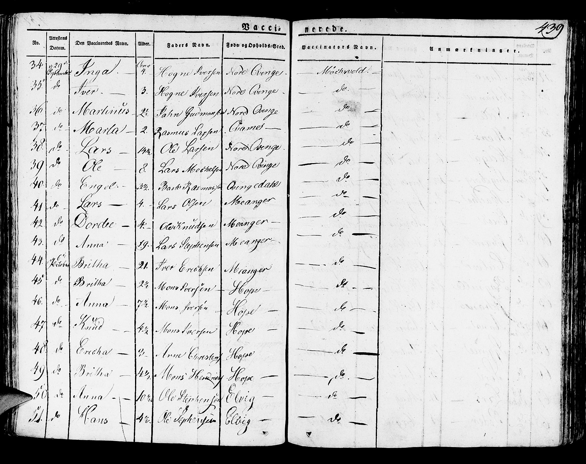 Lindås Sokneprestembete, SAB/A-76701/H/Haa: Parish register (official) no. A 8, 1823-1836, p. 439