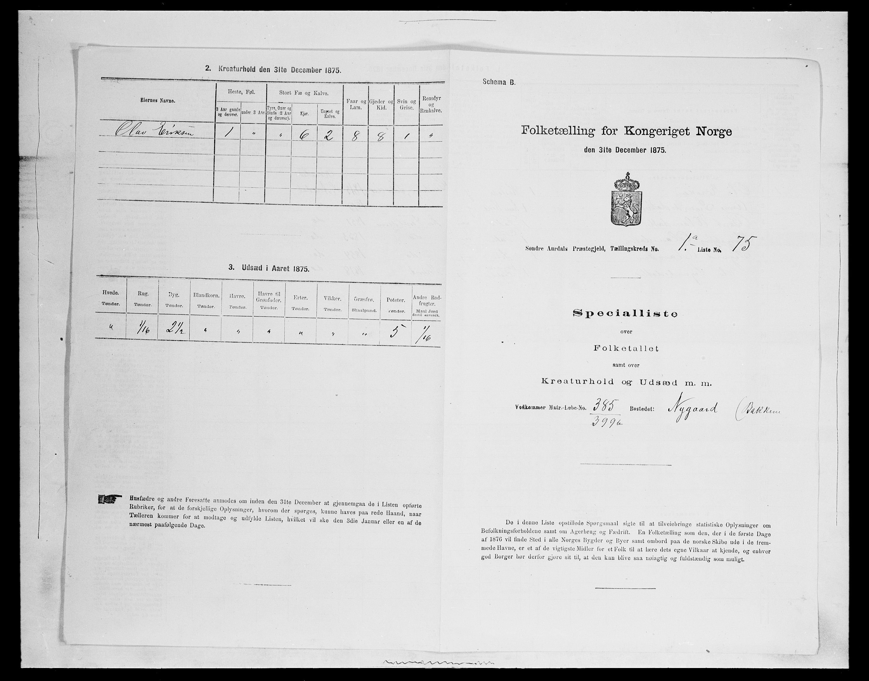 SAH, 1875 census for 0540P Sør-Aurdal, 1875, p. 303