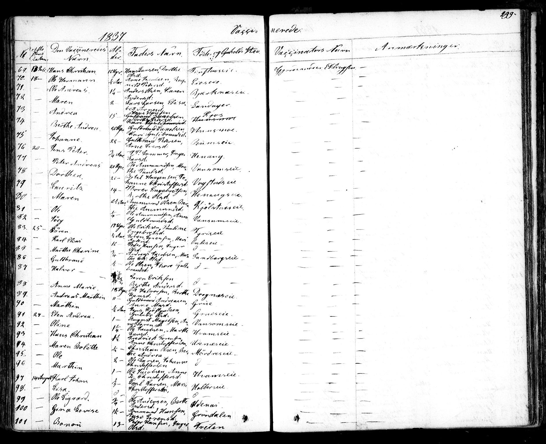 Nes prestekontor Kirkebøker, AV/SAO-A-10410/F/Fa/L0006: Parish register (official) no. I 6, 1833-1845, p. 299