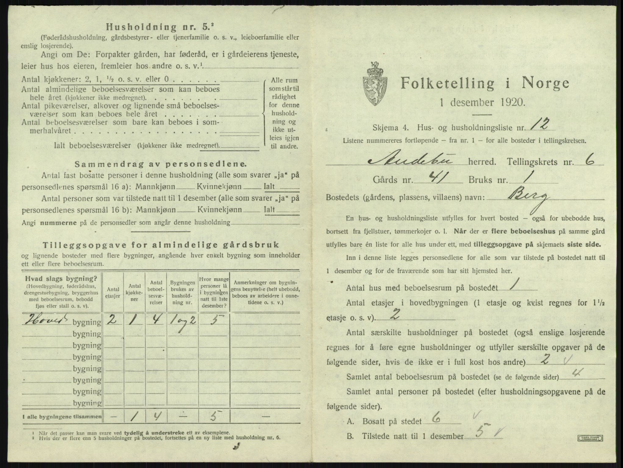 SAKO, 1920 census for Andebu, 1920, p. 376