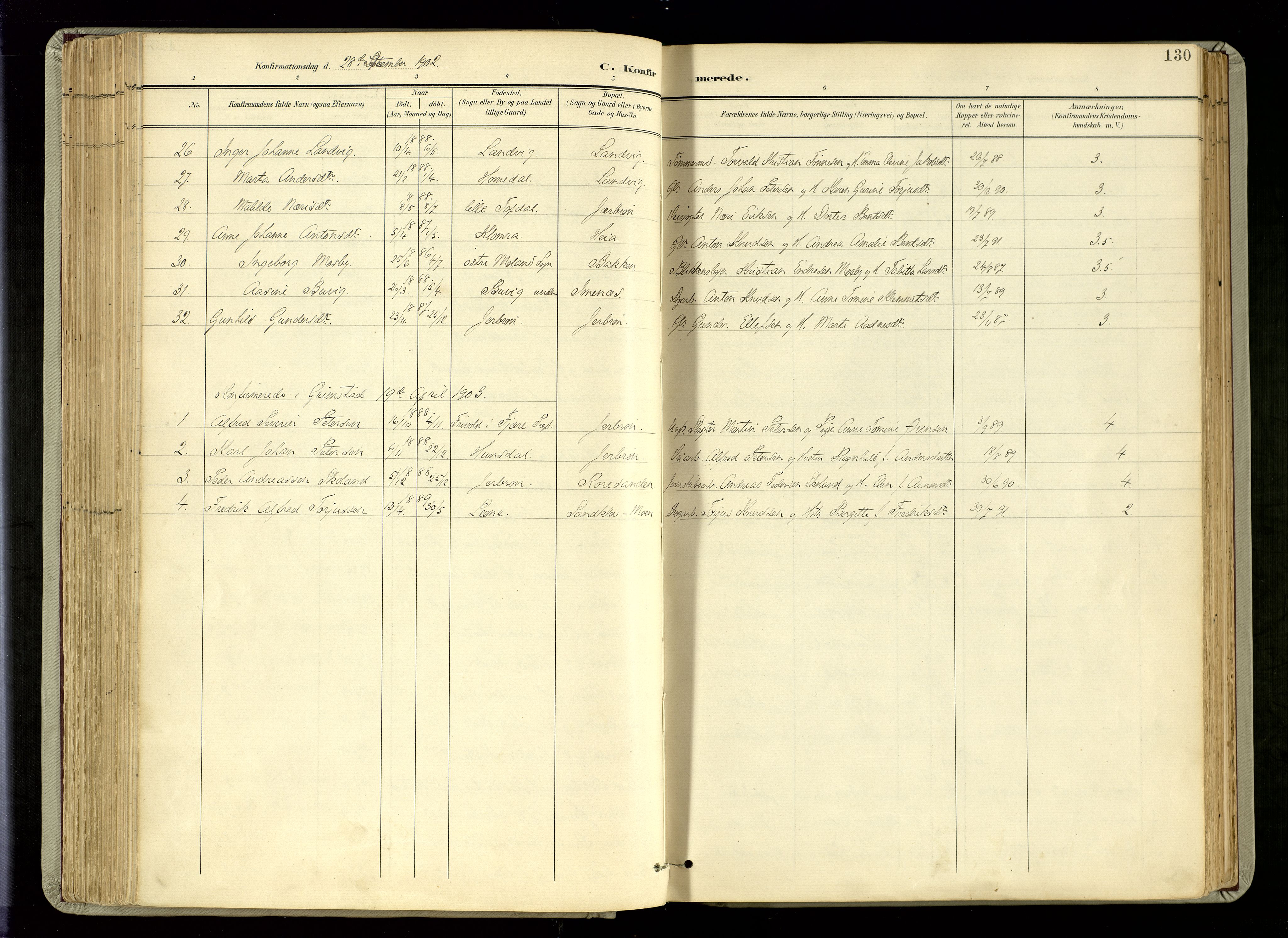 Hommedal sokneprestkontor, AV/SAK-1111-0023/F/Fa/Fab/L0007: Parish register (official) no. A 7, 1898-1924, p. 130