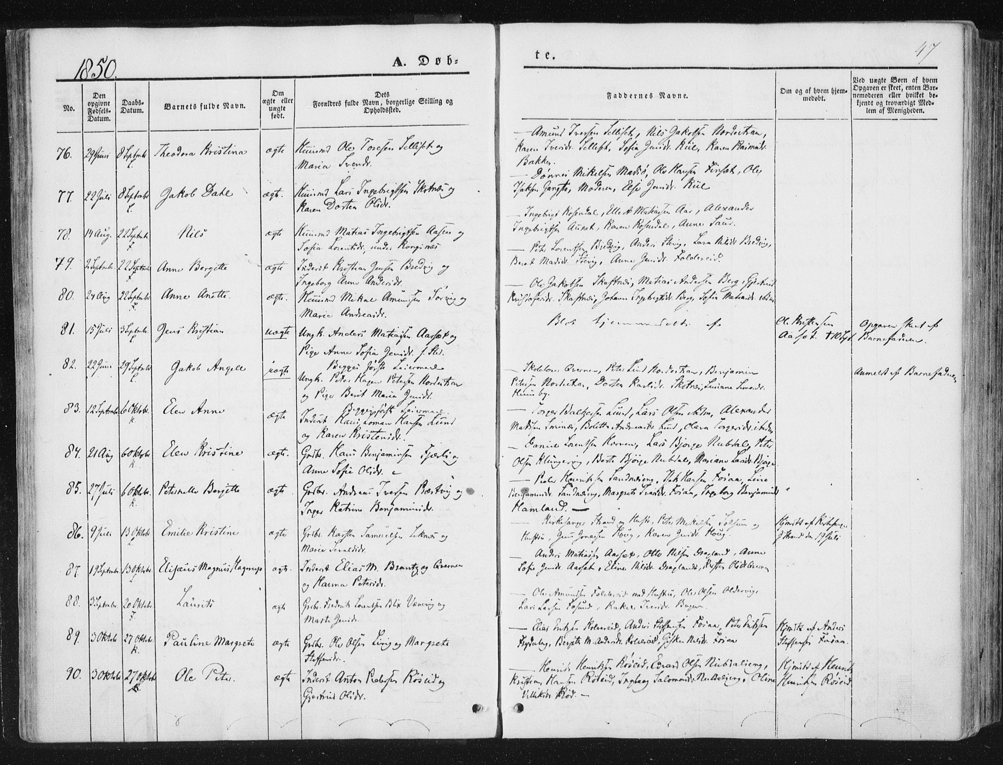 Ministerialprotokoller, klokkerbøker og fødselsregistre - Nord-Trøndelag, AV/SAT-A-1458/780/L0640: Parish register (official) no. 780A05, 1845-1856, p. 47