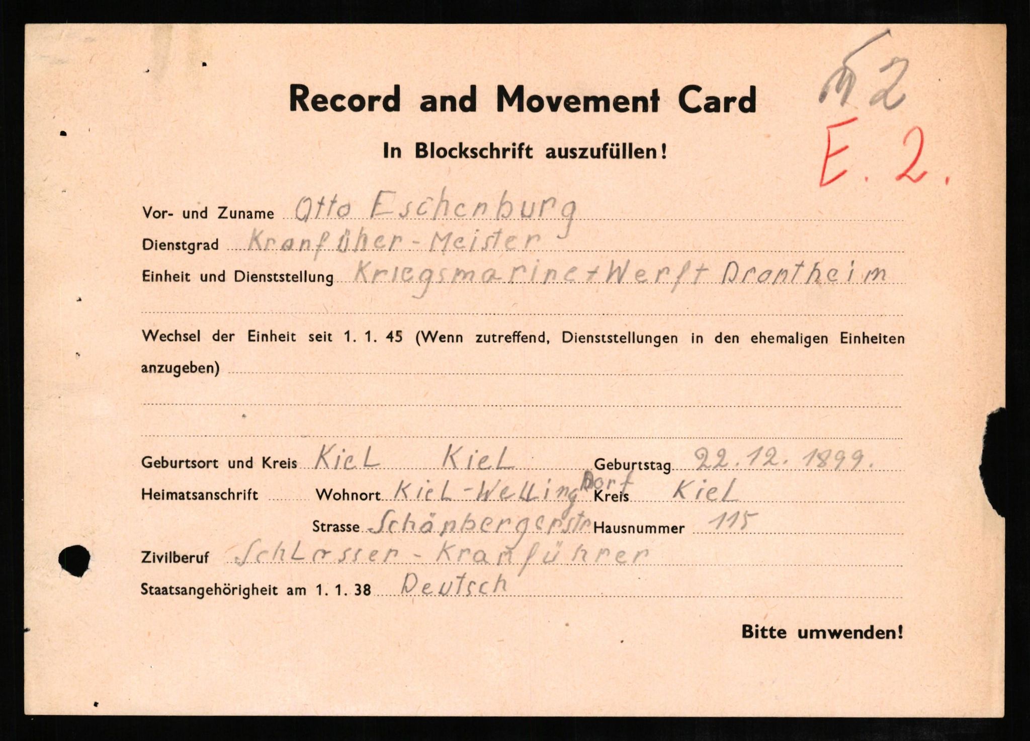 Forsvaret, Forsvarets overkommando II, RA/RAFA-3915/D/Db/L0007: CI Questionaires. Tyske okkupasjonsstyrker i Norge. Tyskere., 1945-1946, p. 245