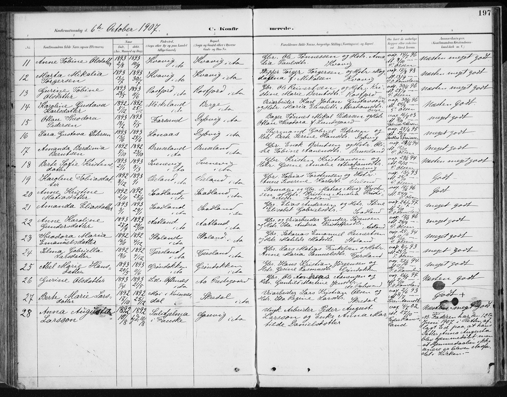 Lyngdal sokneprestkontor, AV/SAK-1111-0029/F/Fa/Fac/L0012: Parish register (official) no. A 12, 1894-1918, p. 197