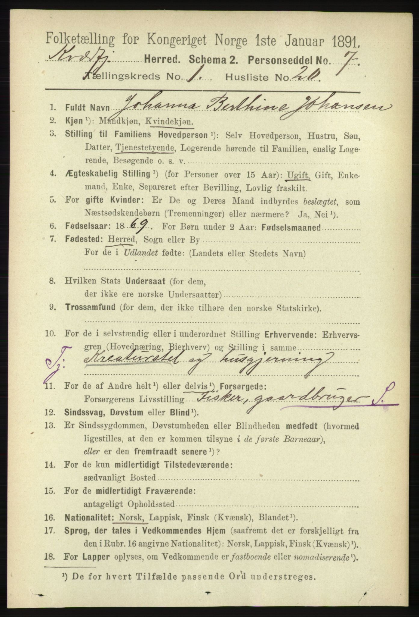 RA, 1891 census for 1911 Kvæfjord, 1891, p. 229