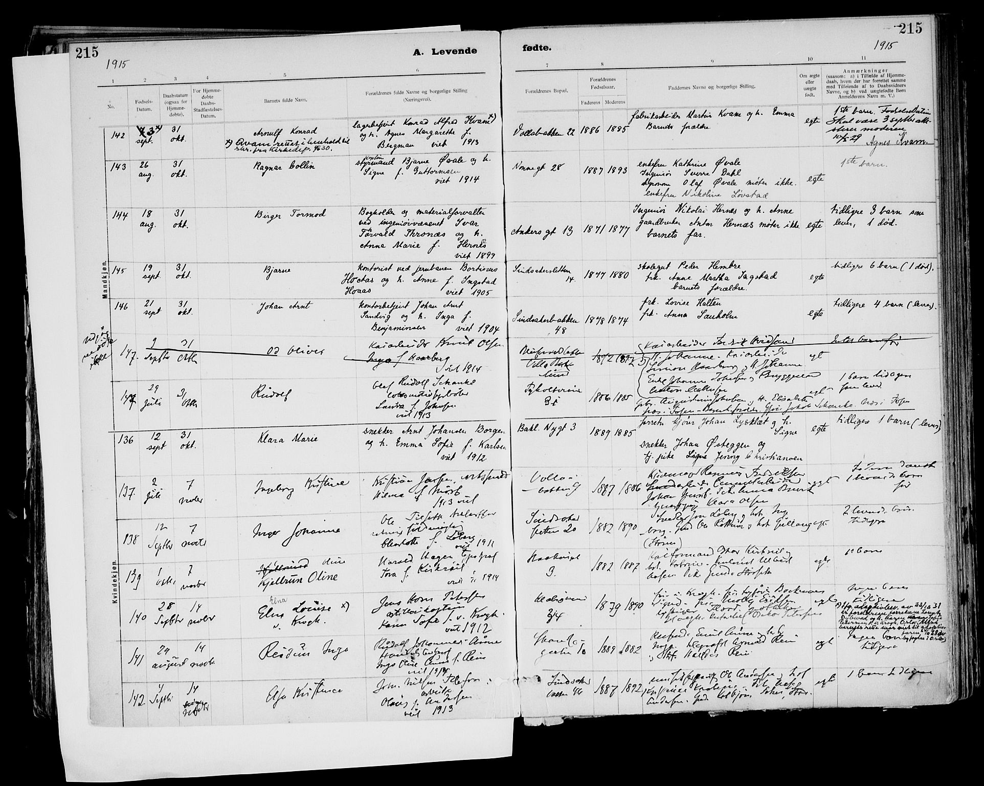 Ministerialprotokoller, klokkerbøker og fødselsregistre - Sør-Trøndelag, SAT/A-1456/604/L0203: Parish register (official) no. 604A23, 1908-1916, p. 215