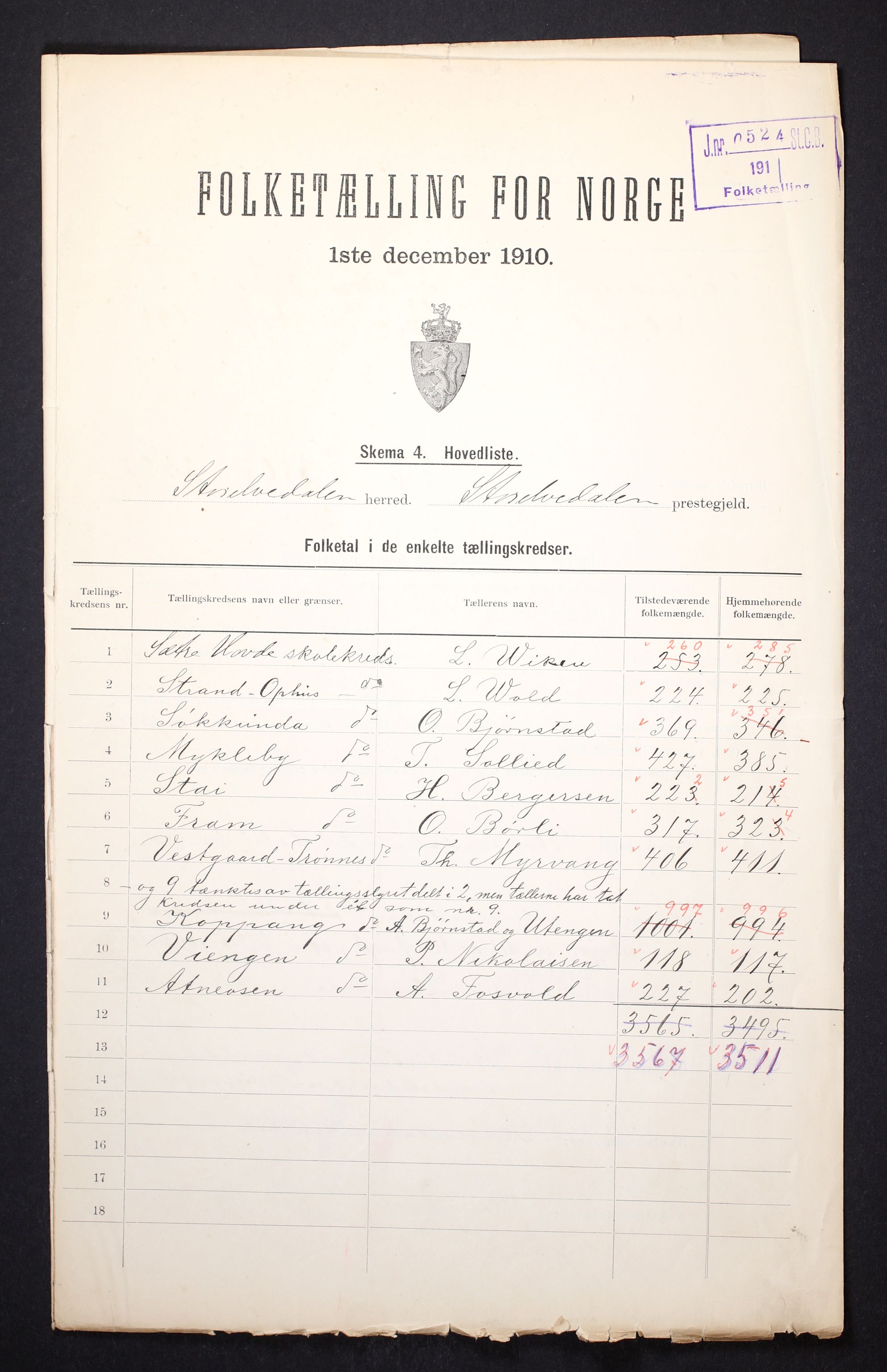 RA, 1910 census for Stor-Elvdal, 1910, p. 2