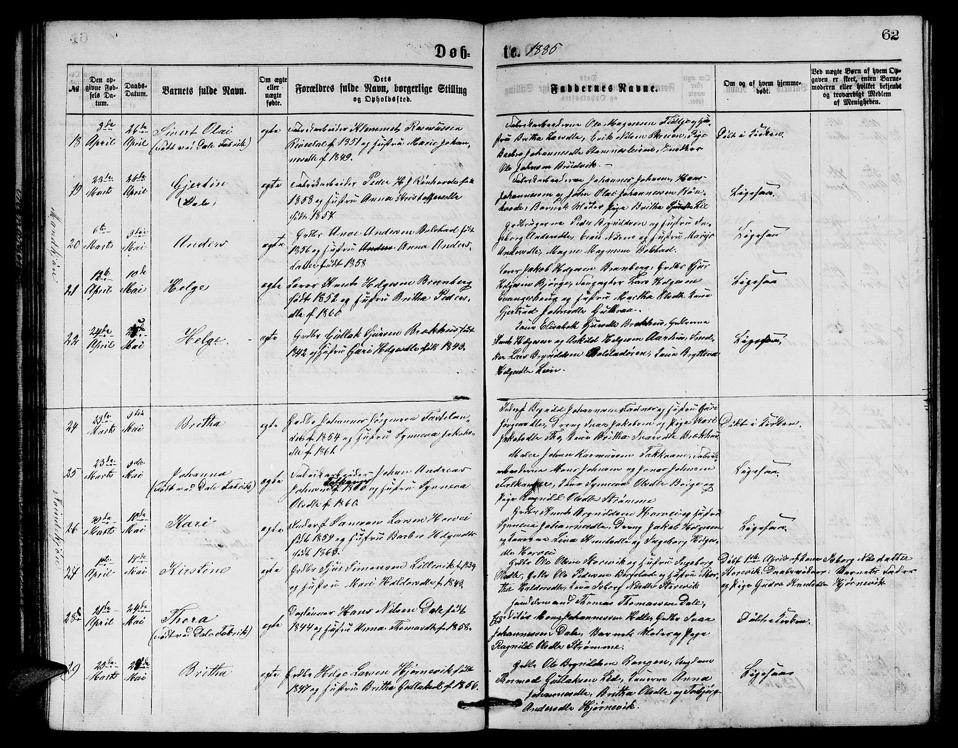 Evanger sokneprestembete, SAB/A-99924: Parish register (copy) no. A 3, 1875-1887, p. 62