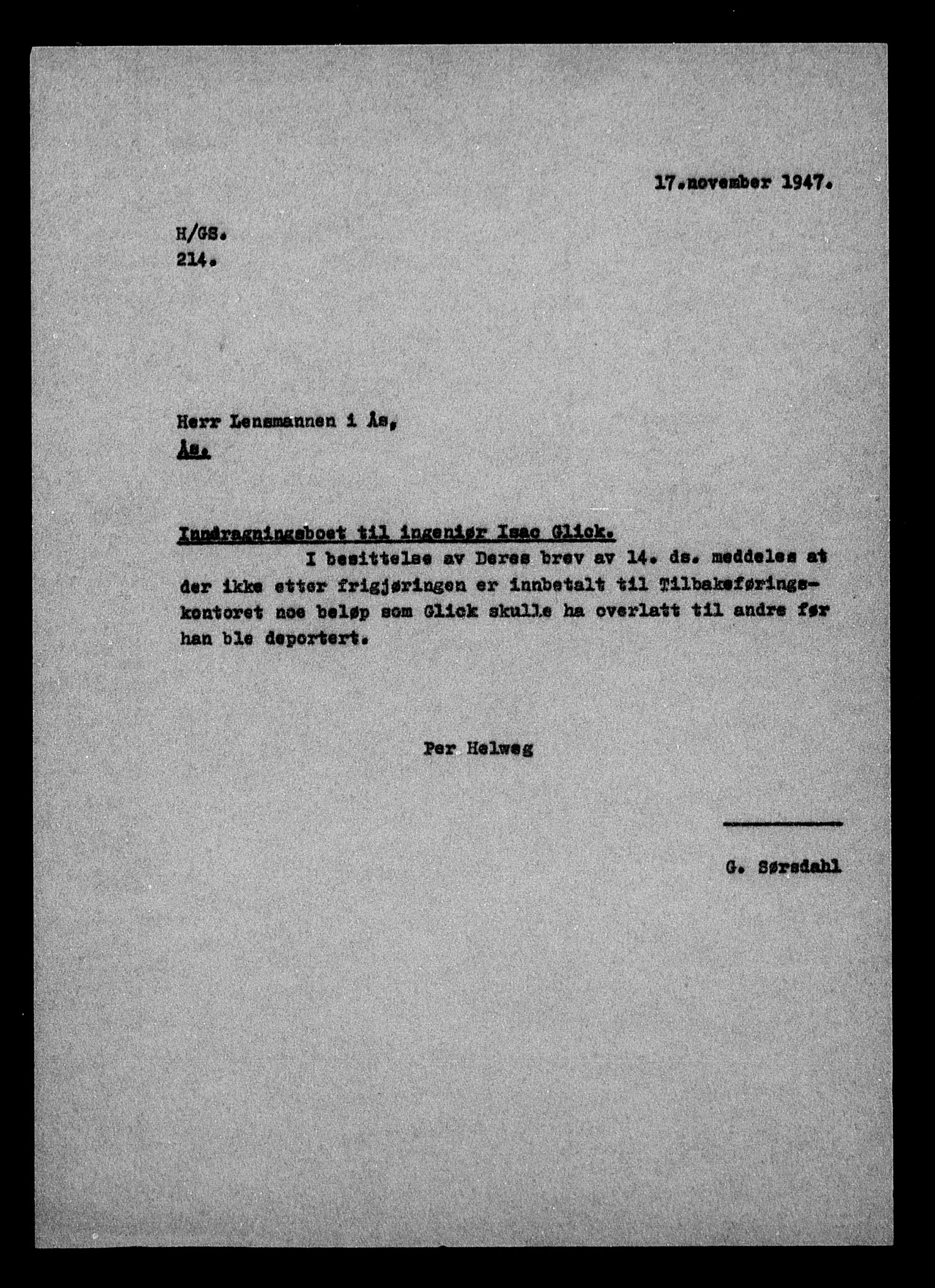 Justisdepartementet, Tilbakeføringskontoret for inndratte formuer, AV/RA-S-1564/H/Hc/Hcc/L0938: --, 1945-1947, p. 9