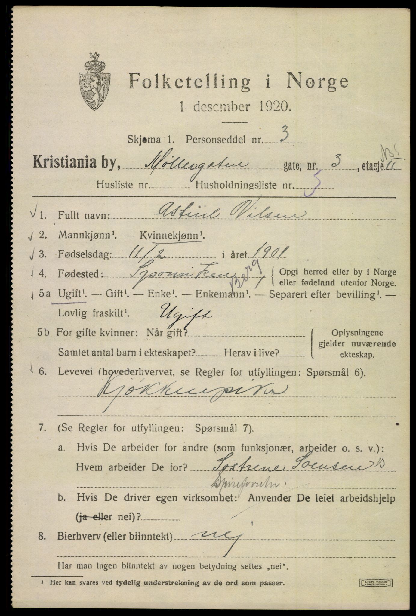 SAO, 1920 census for Kristiania, 1920, p. 406847