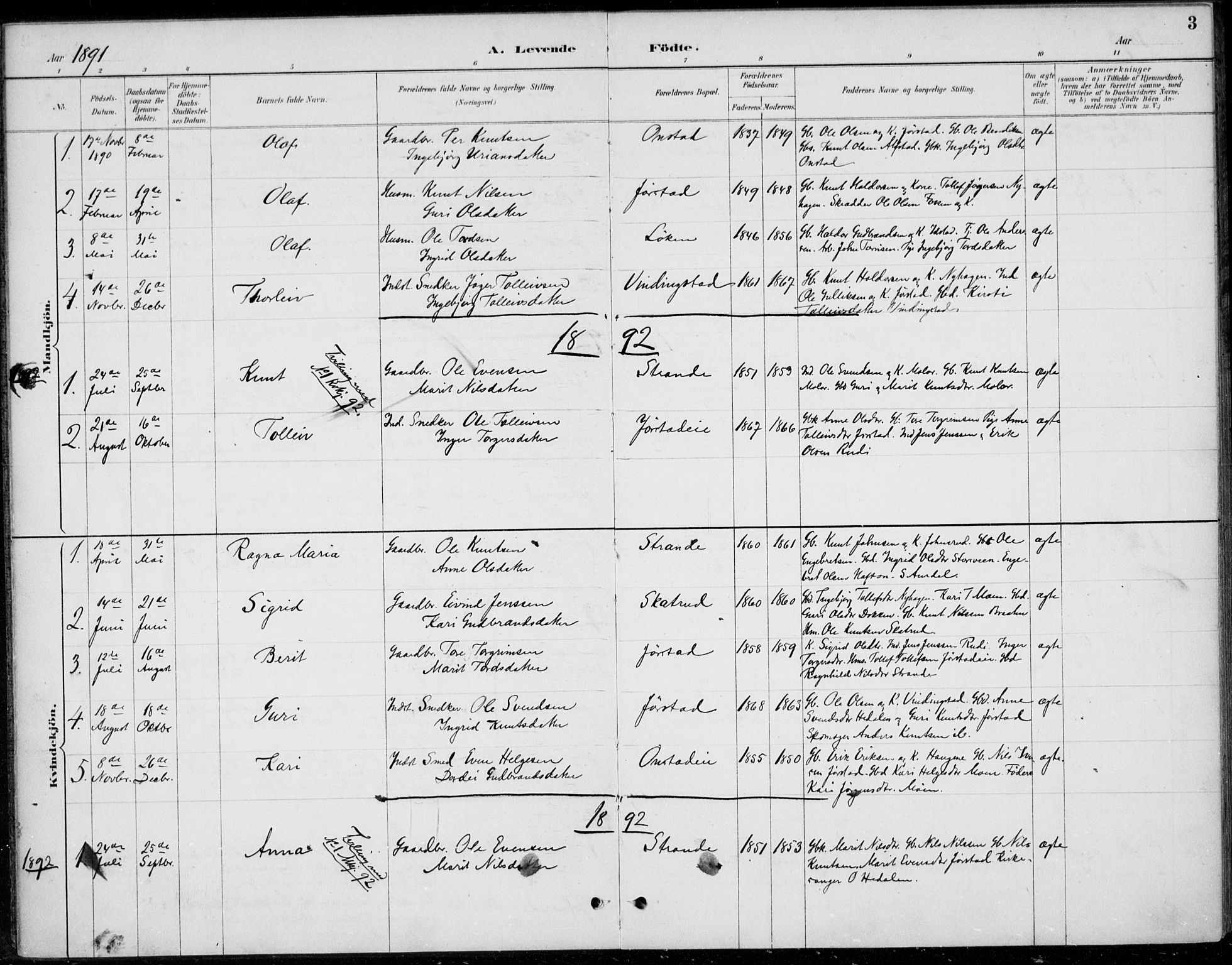 Øystre Slidre prestekontor, AV/SAH-PREST-138/H/Ha/Haa/L0005: Parish register (official) no. 5, 1887-1916, p. 3