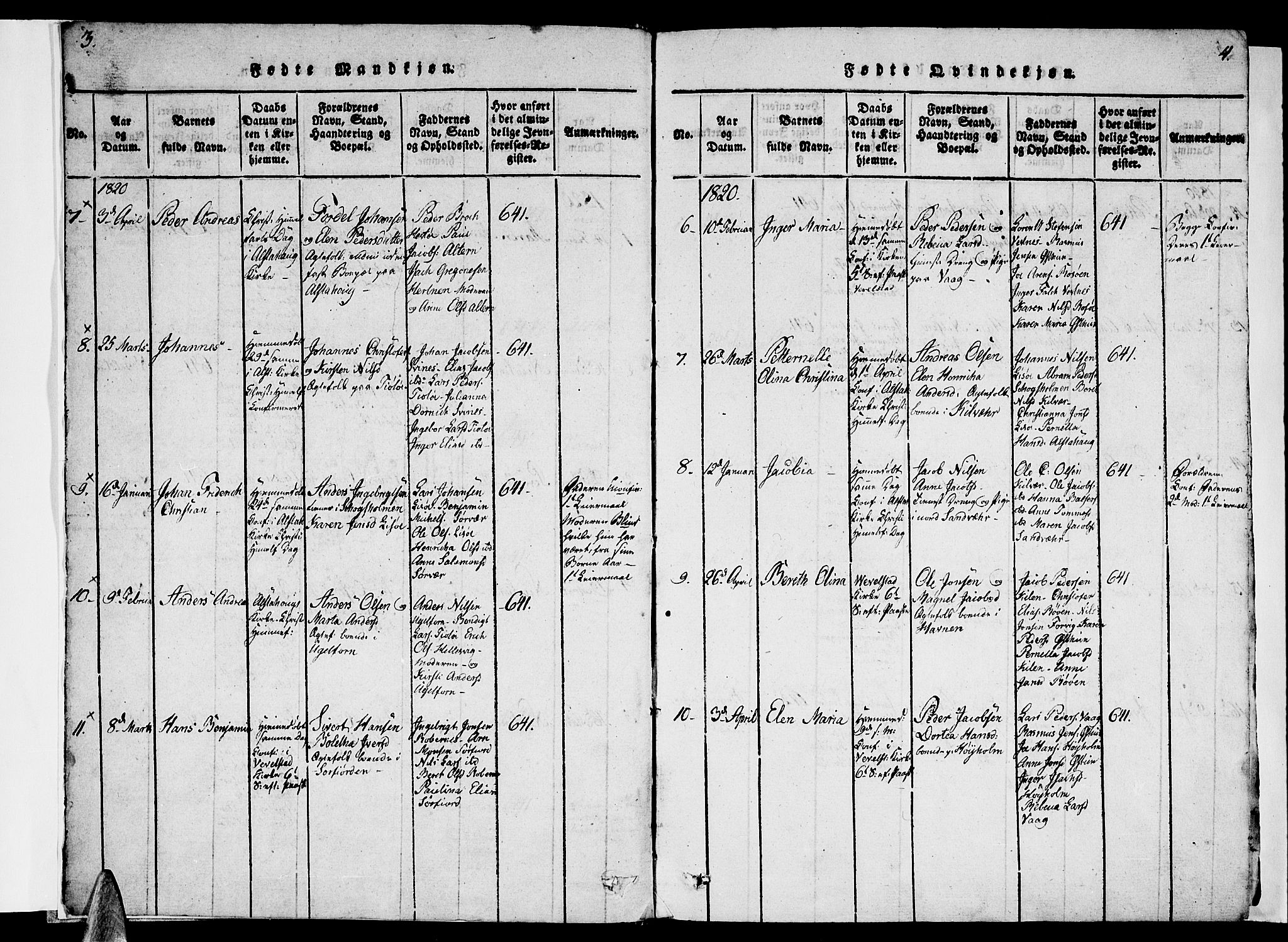 Ministerialprotokoller, klokkerbøker og fødselsregistre - Nordland, AV/SAT-A-1459/830/L0457: Parish register (copy) no. 830C01 /1, 1820-1842, p. 3-4