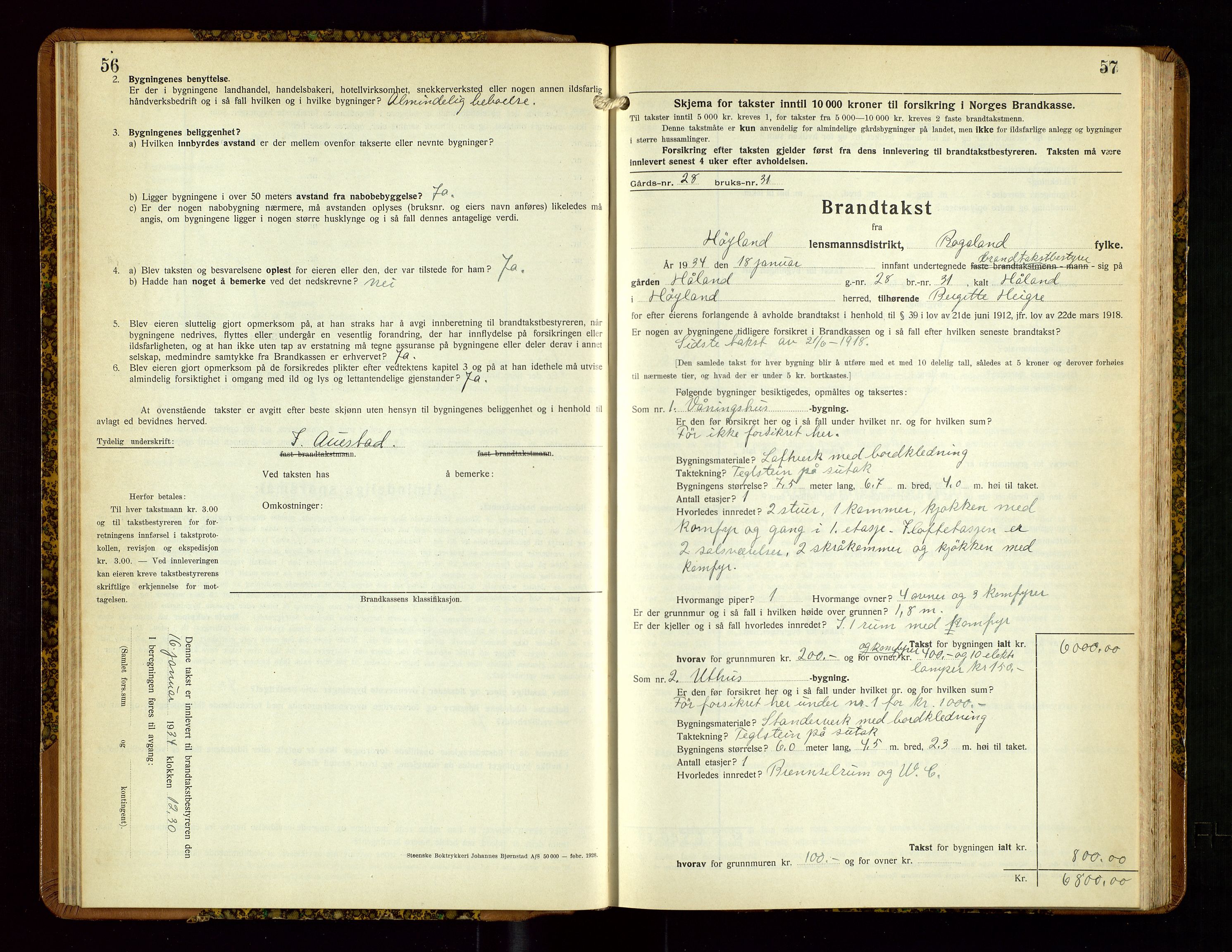 Høyland/Sandnes lensmannskontor, AV/SAST-A-100166/Gob/L0005: "Brandtakstprotokoll", 1933-1936, p. 56-57