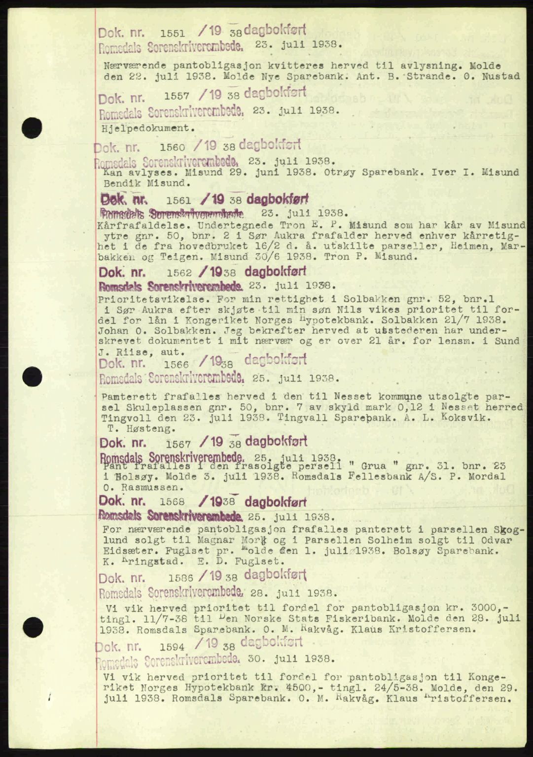 Romsdal sorenskriveri, AV/SAT-A-4149/1/2/2C: Mortgage book no. C1a, 1936-1945, Diary no: : 1551/1938