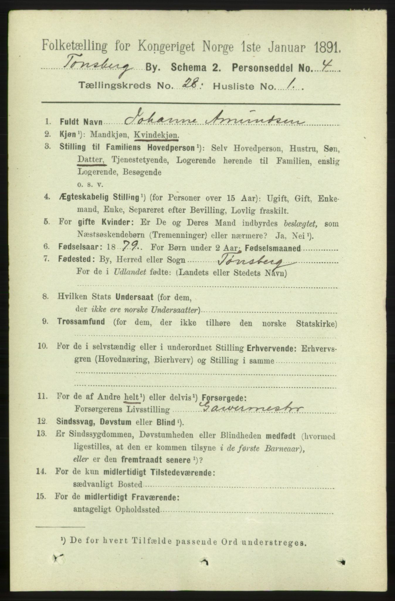 RA, 1891 census for 0705 Tønsberg, 1891, p. 6917