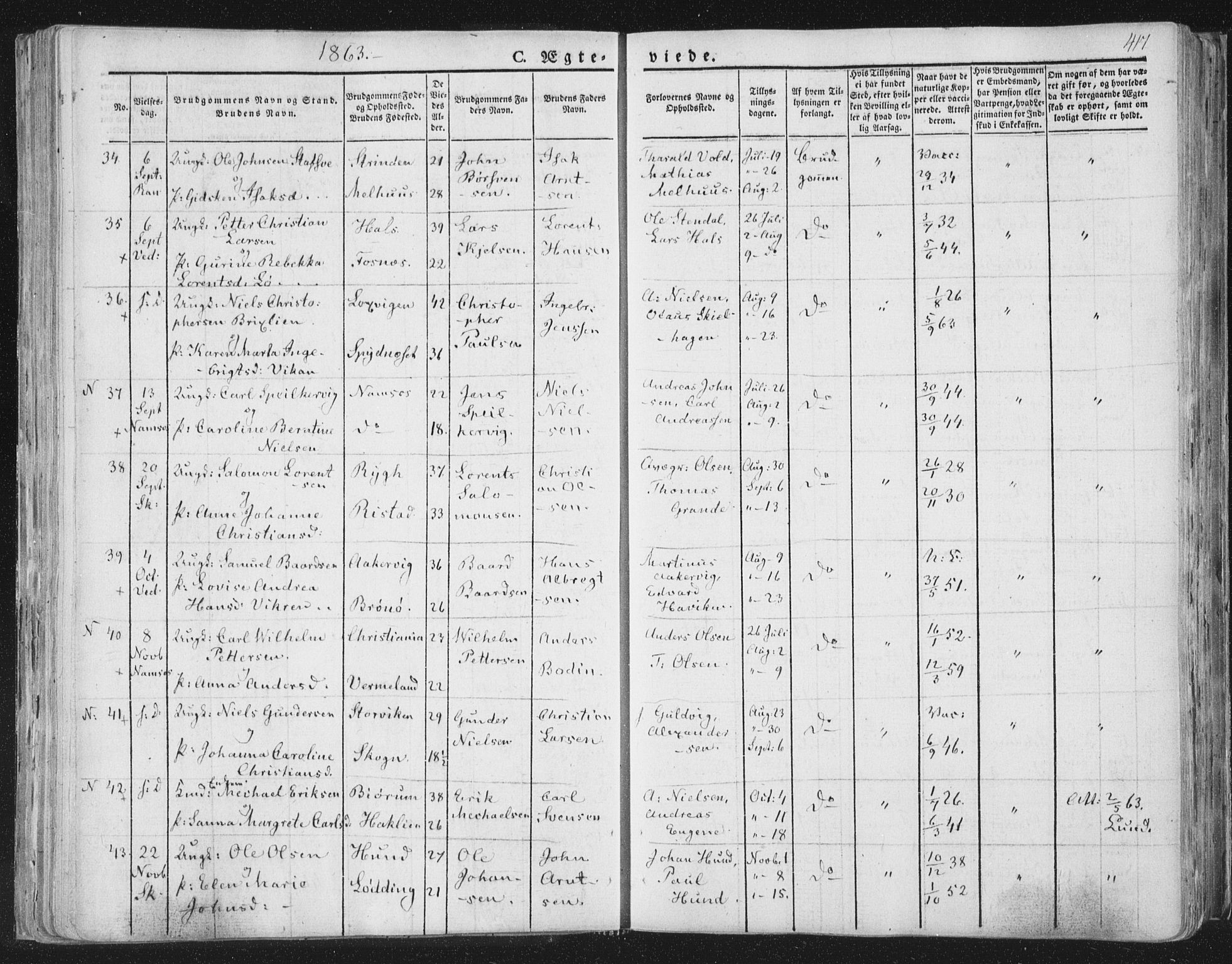 Ministerialprotokoller, klokkerbøker og fødselsregistre - Nord-Trøndelag, AV/SAT-A-1458/764/L0552: Parish register (official) no. 764A07b, 1824-1865, p. 417