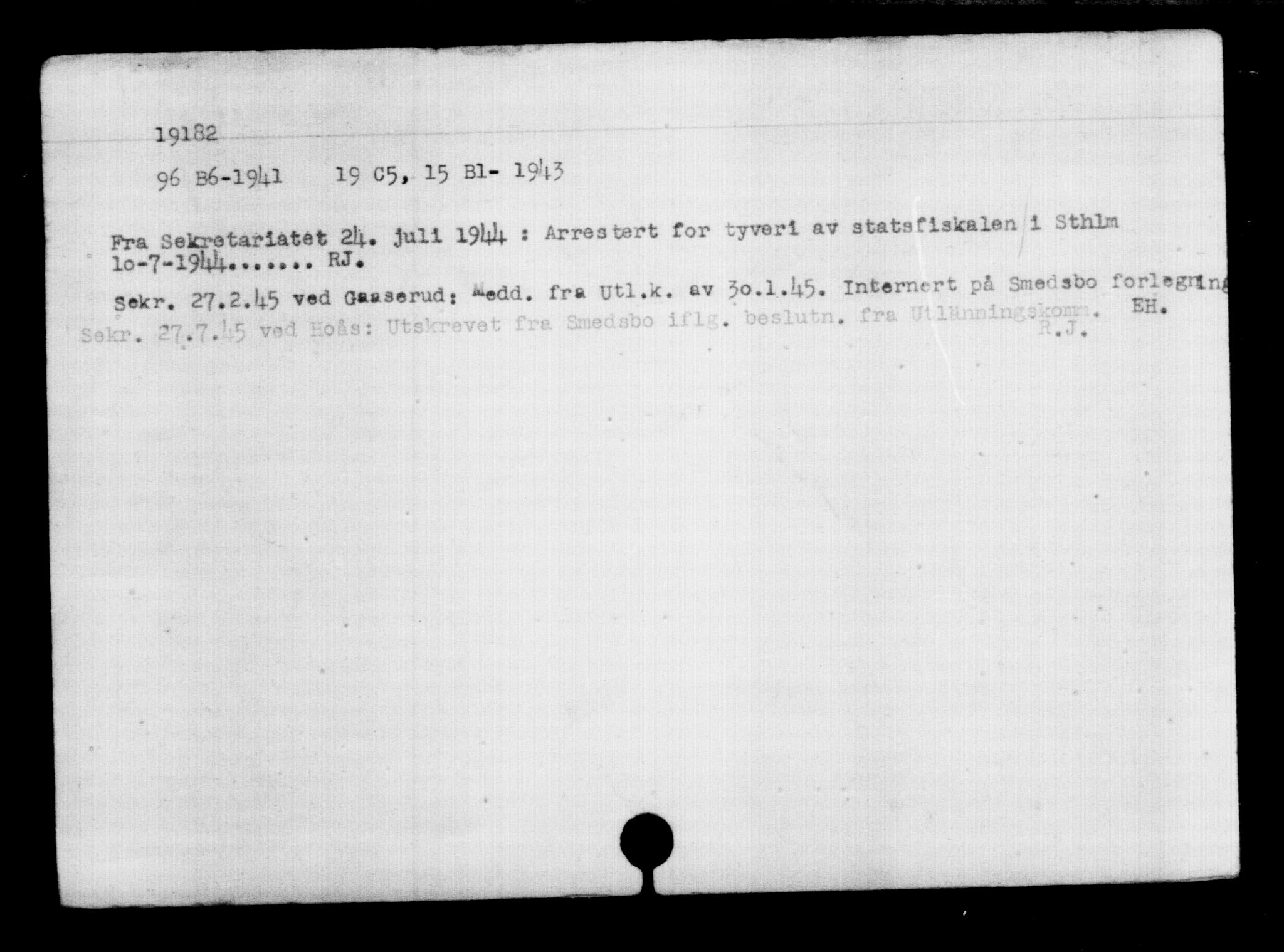 Utenriksstasjonene, Legasjonen i Stockholm, Flyktningkontoret, AV/RA-S-6753/V/Va/L0009: Kjesäterkartoteket, flyktninger med registreringsnr. 18502-22048, 1940-1945, p. 805