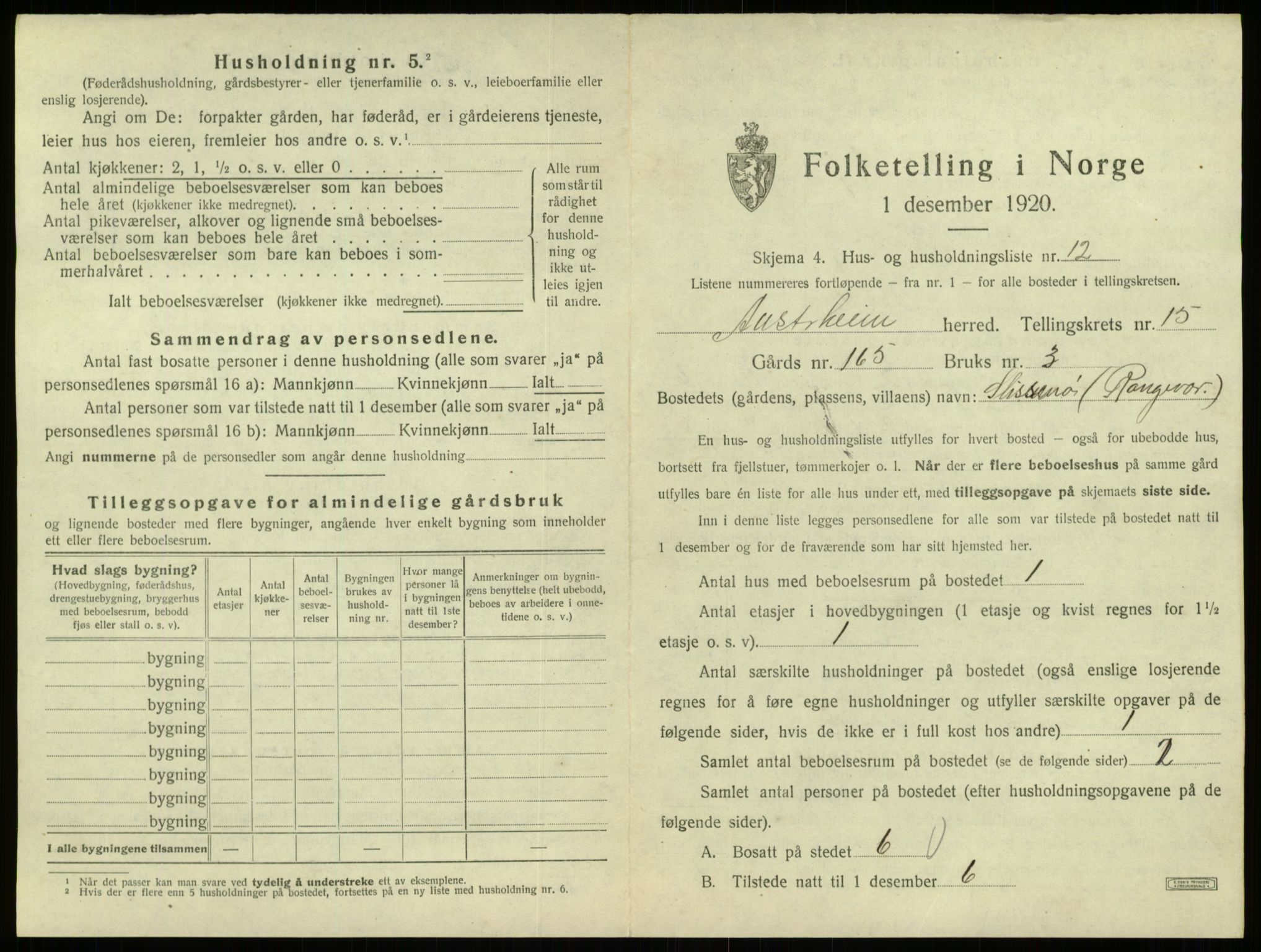 SAB, 1920 census for Austrheim, 1920, p. 715