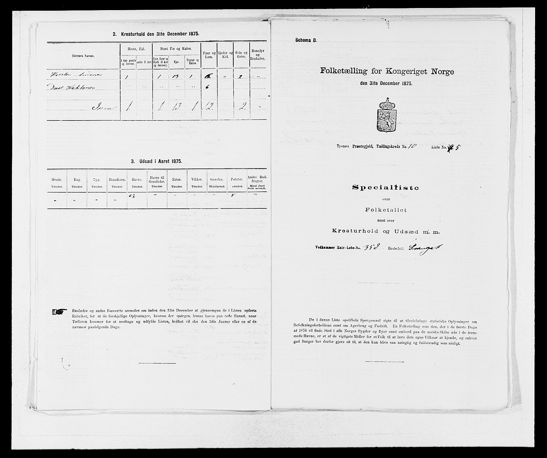 SAB, 1875 census for 1223P Tysnes, 1875, p. 1135