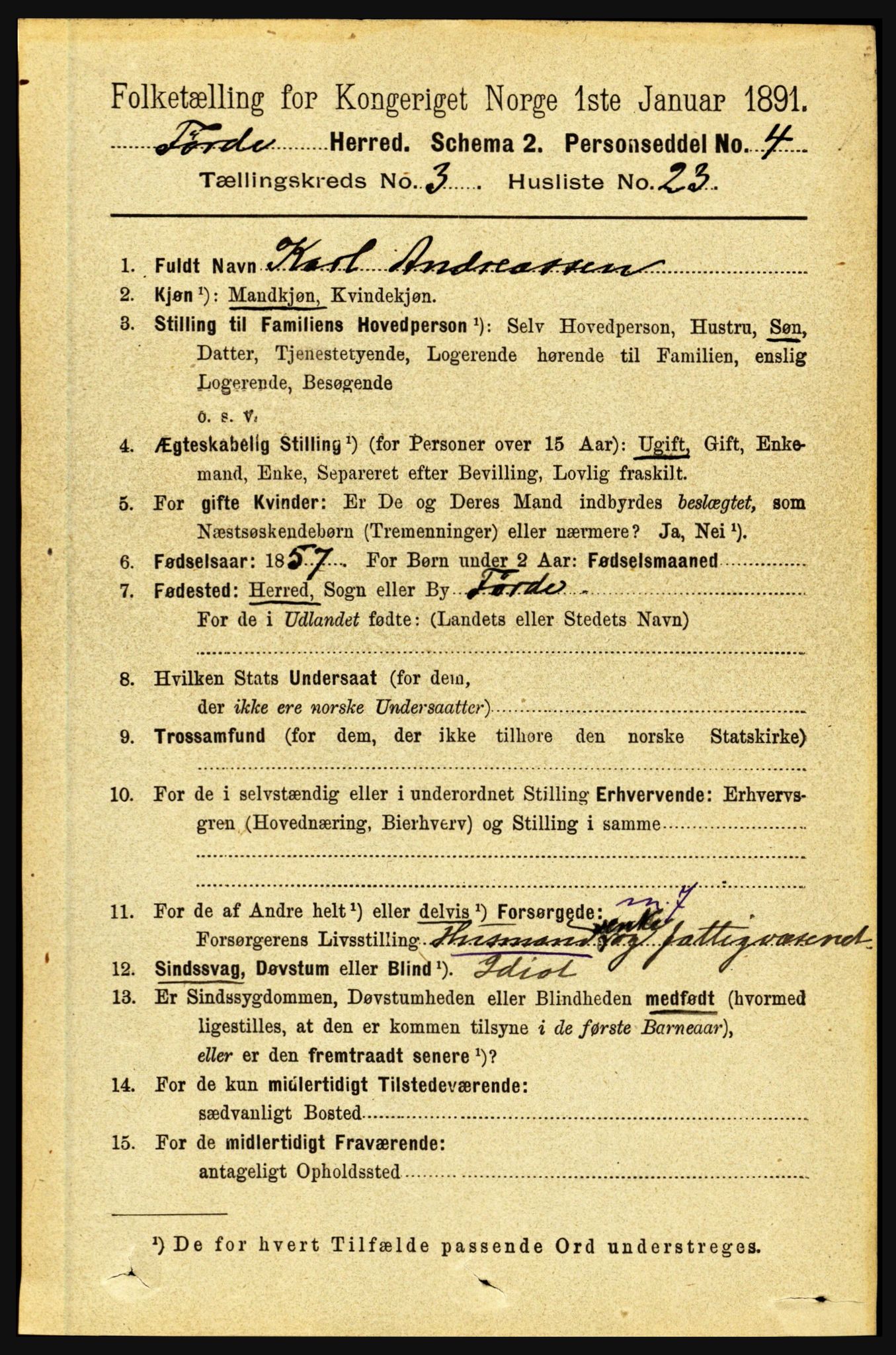 RA, 1891 census for 1432 Førde, 1891, p. 966