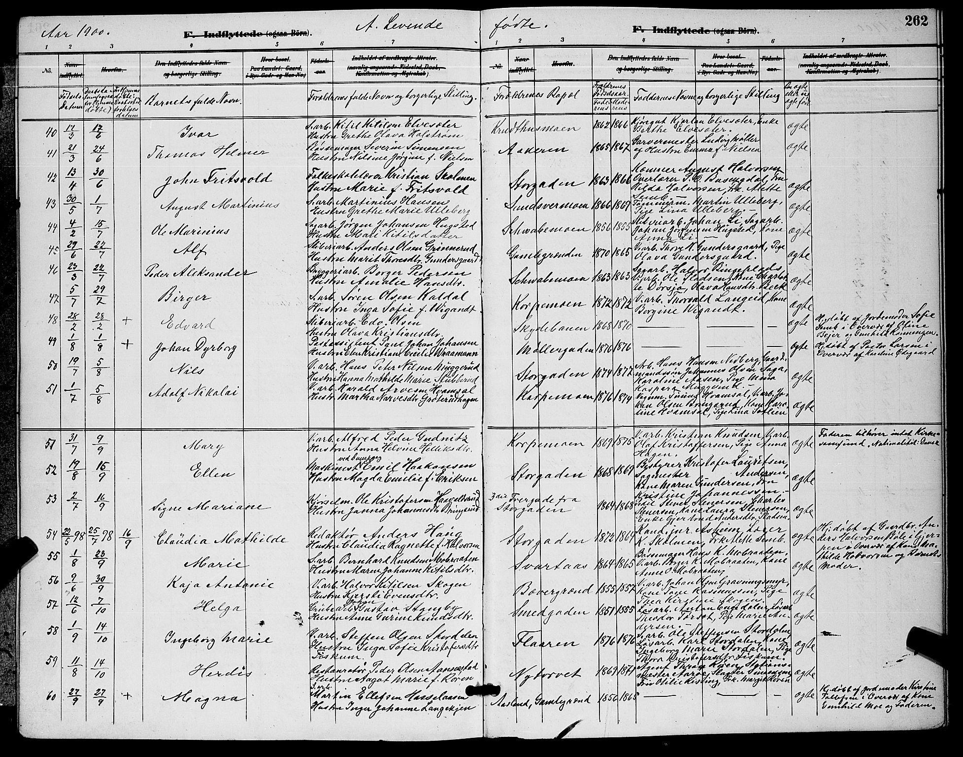 Kongsberg kirkebøker, AV/SAKO-A-22/G/Ga/L0006: Parish register (copy) no. 6, 1890-1901, p. 262