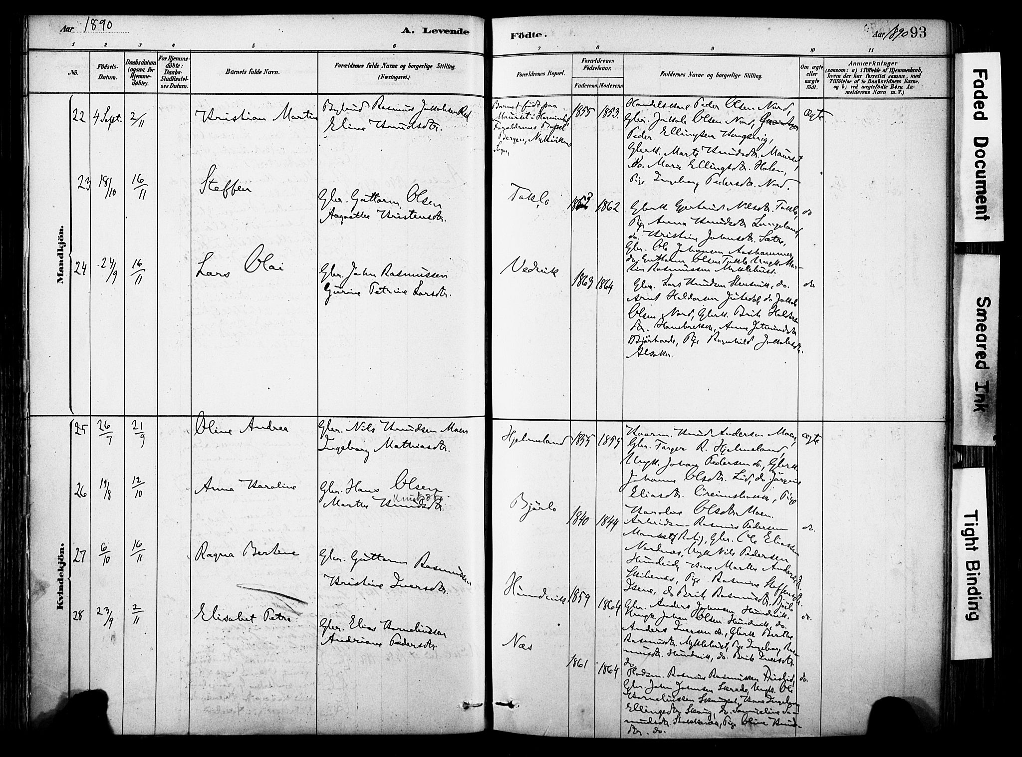 Eid sokneprestembete, AV/SAB-A-82301/H/Haa/Haab/L0001: Parish register (official) no. B 1, 1879-1906, p. 93