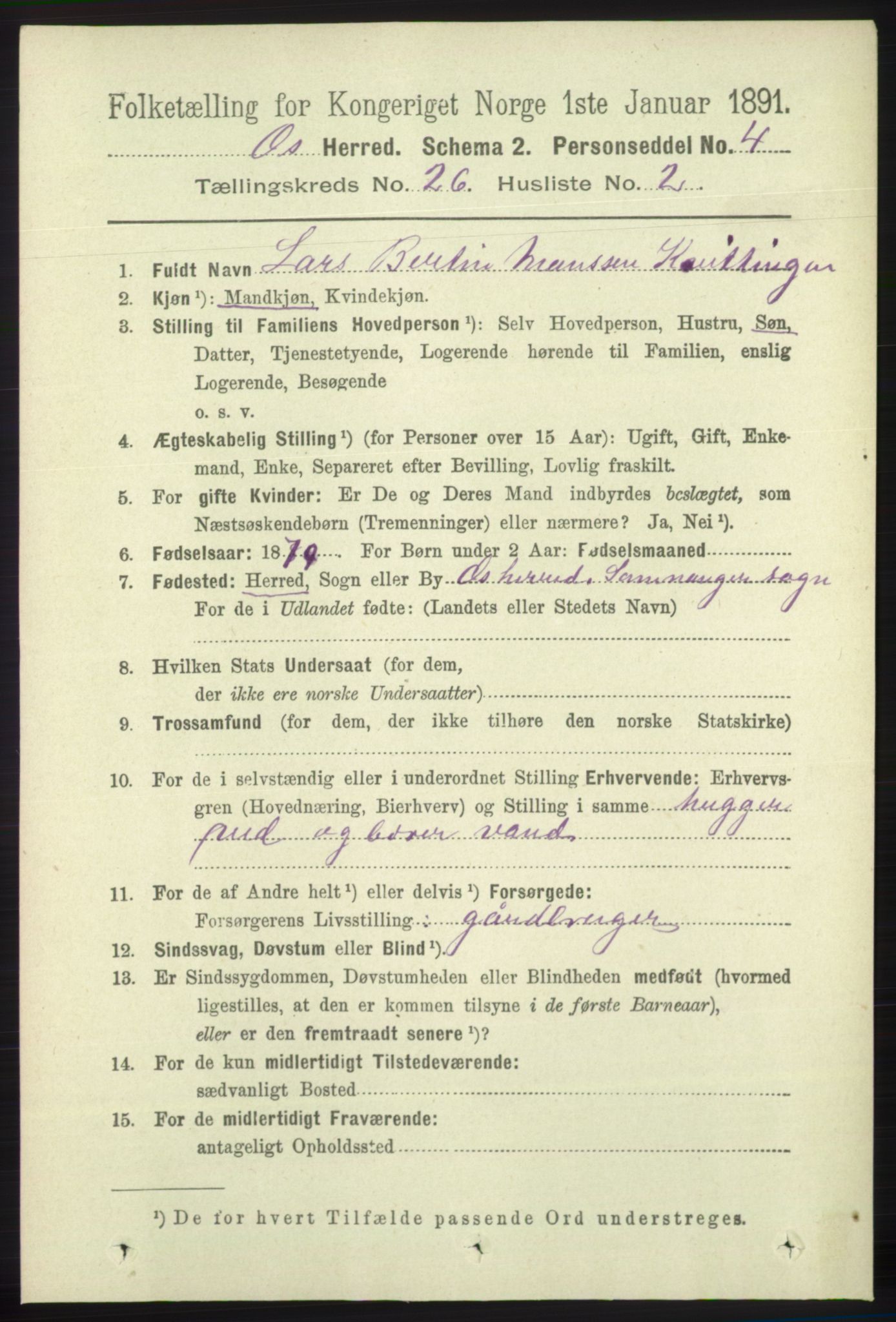 RA, 1891 census for 1243 Os, 1891, p. 5492