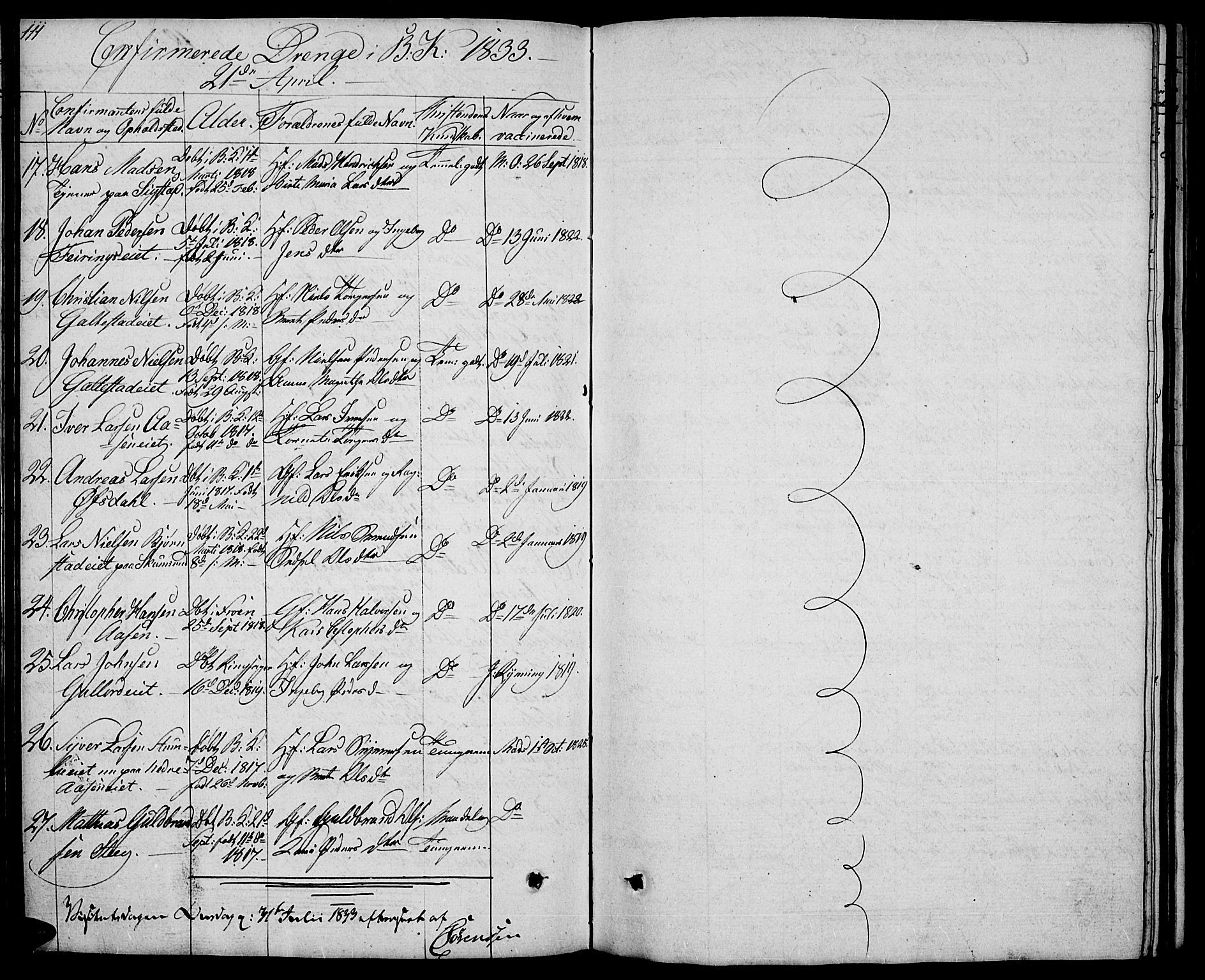 Biri prestekontor, SAH/PREST-096/H/Ha/Hab/L0002: Parish register (copy) no. 2, 1828-1842, p. 111