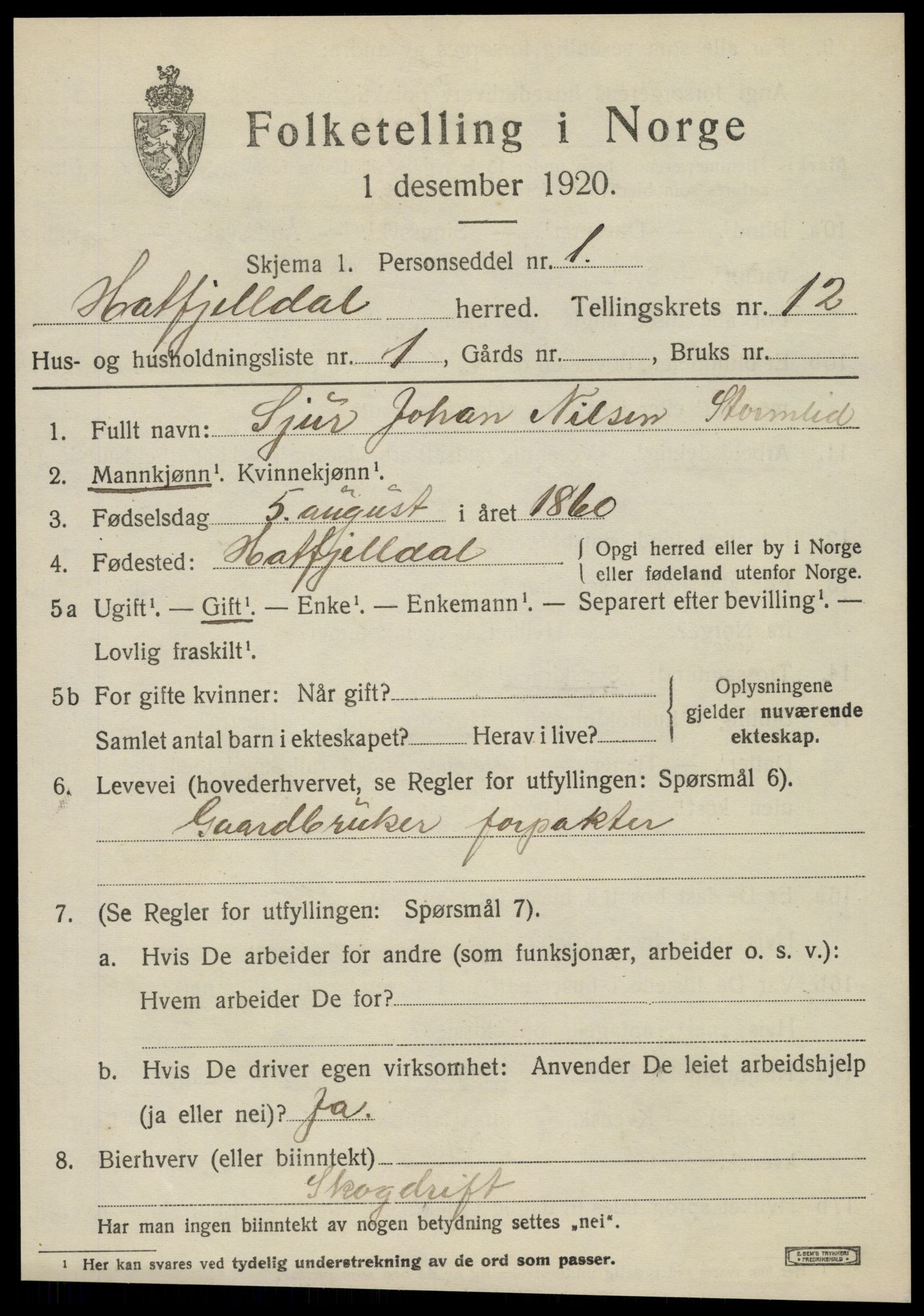 SAT, 1920 census for Hattfjelldal, 1920, p. 2704