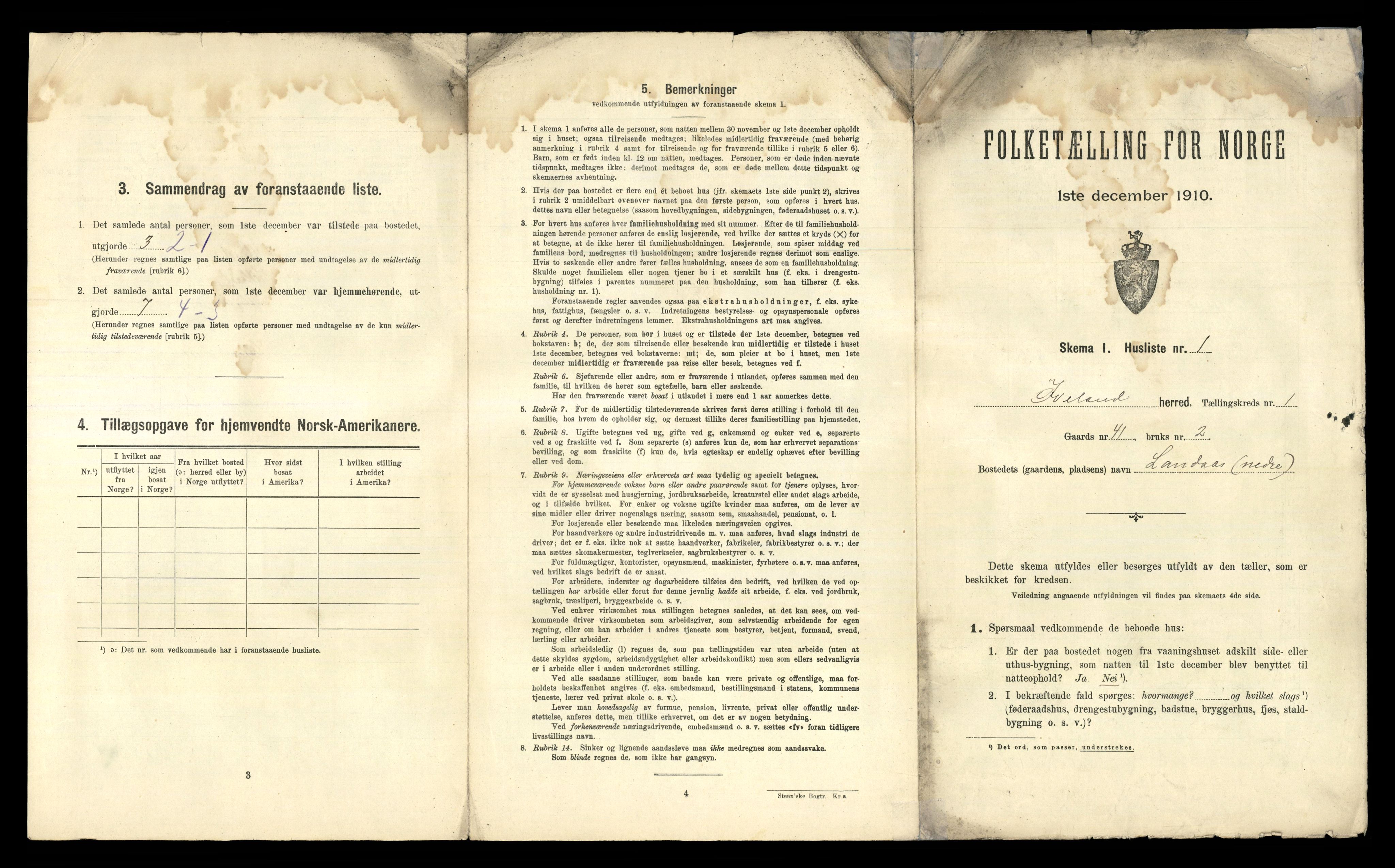 RA, 1910 census for Iveland, 1910, p. 33