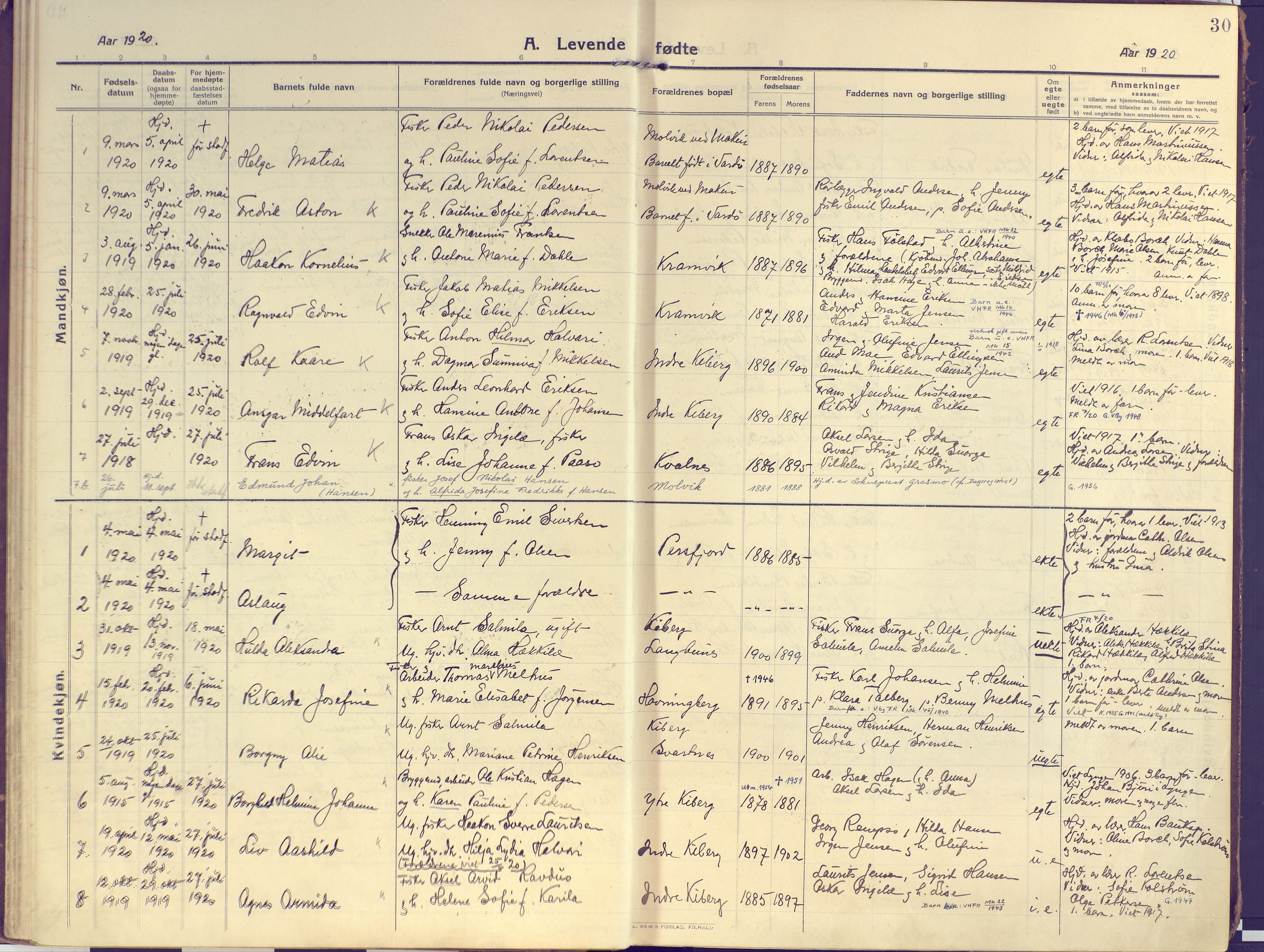 Vardø sokneprestkontor, SATØ/S-1332/H/Ha/L0013kirke: Parish register (official) no. 13, 1912-1928, p. 30