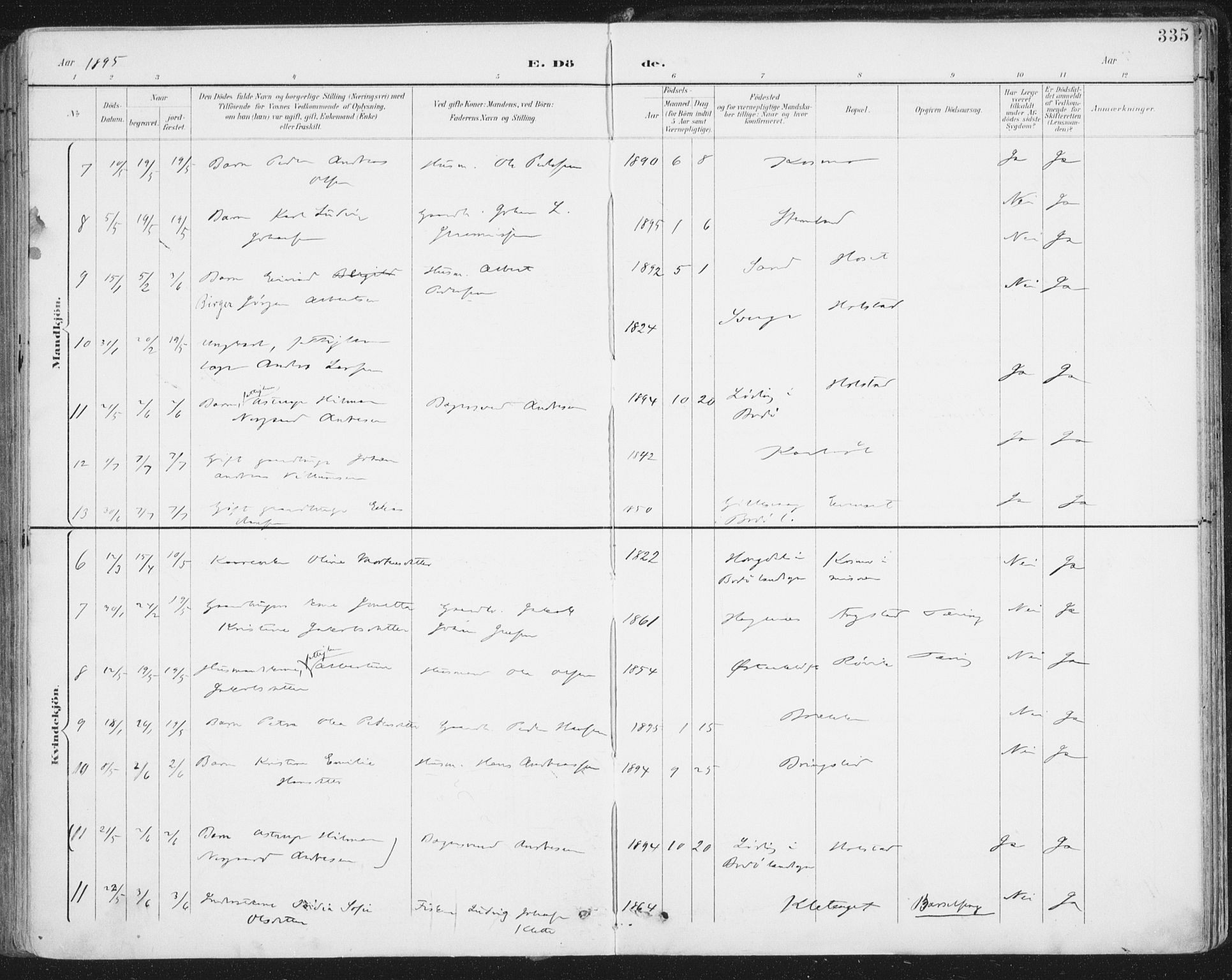 Ministerialprotokoller, klokkerbøker og fødselsregistre - Nordland, AV/SAT-A-1459/852/L0741: Parish register (official) no. 852A11, 1894-1917, p. 335