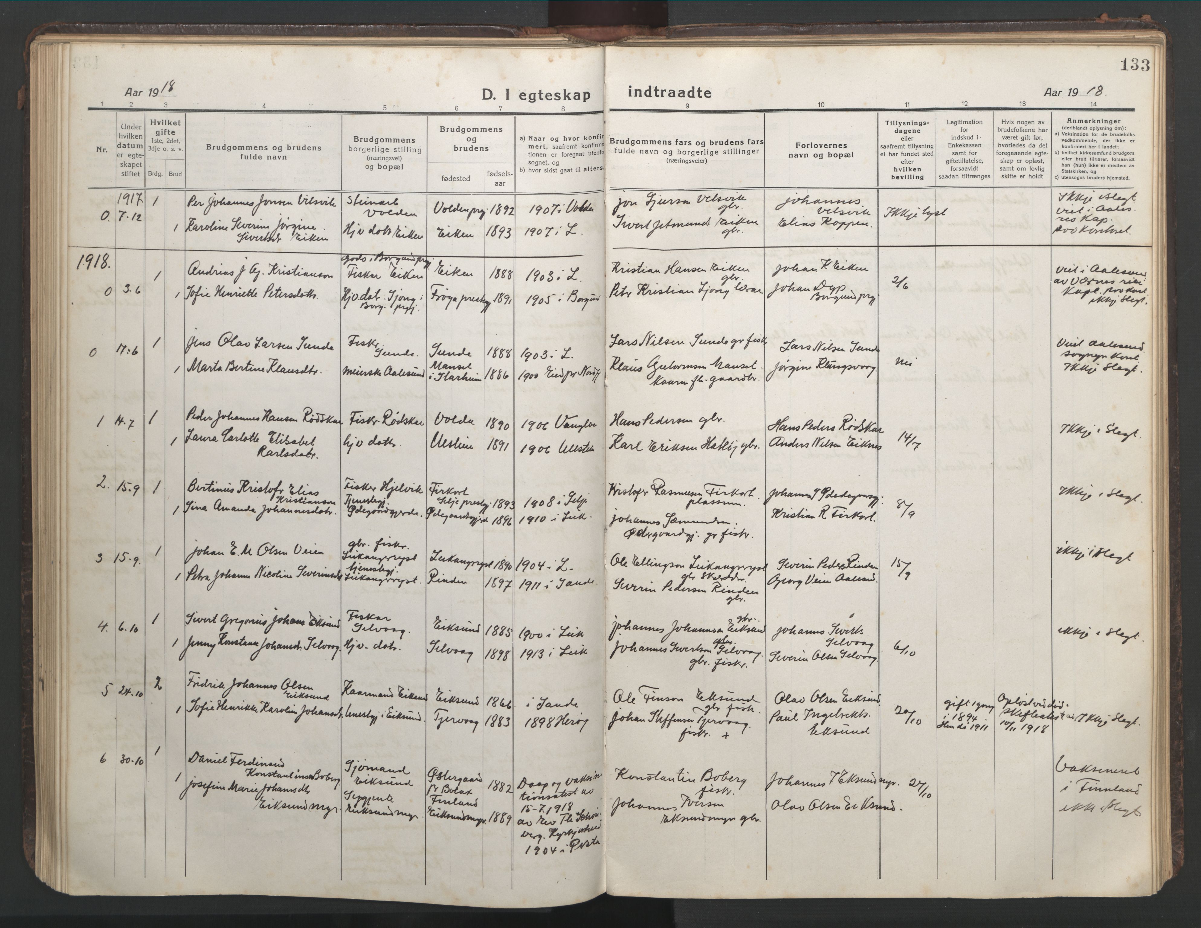 Ministerialprotokoller, klokkerbøker og fødselsregistre - Møre og Romsdal, AV/SAT-A-1454/508/L0099: Parish register (copy) no. 508C03, 1917-1947, p. 133