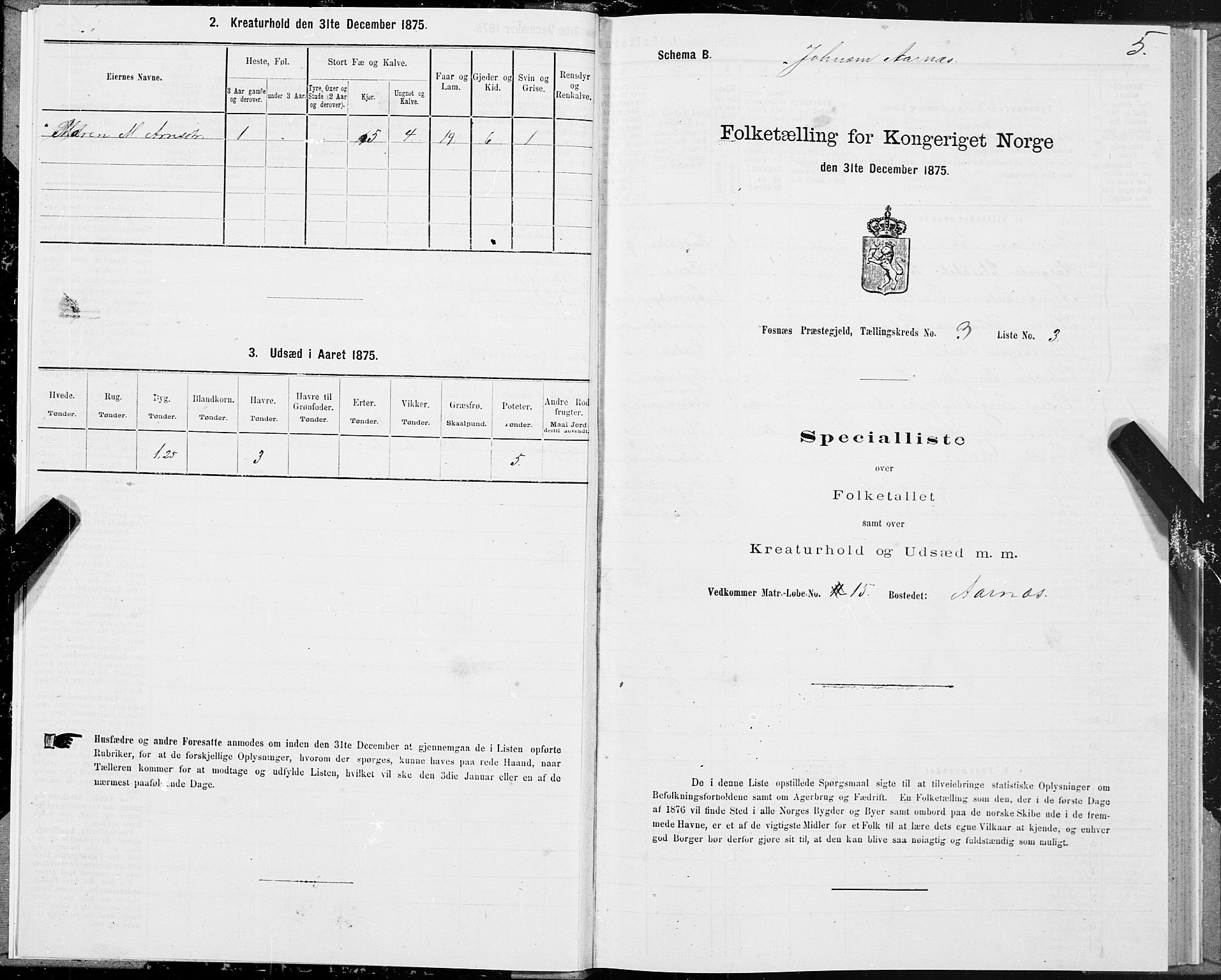 SAT, 1875 census for 1748P Fosnes, 1875, p. 4005