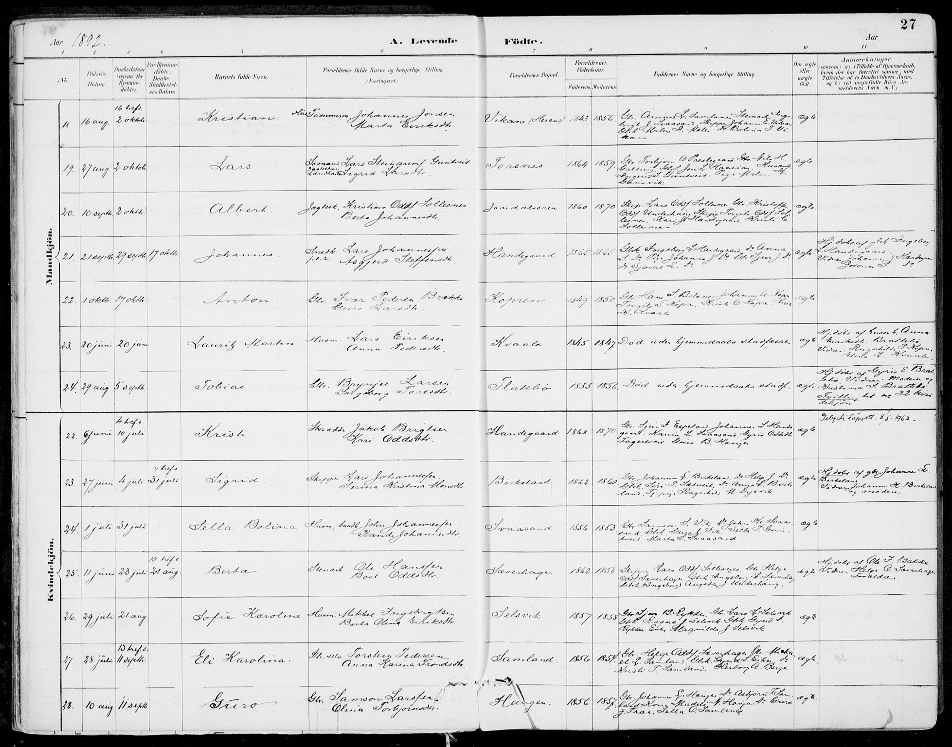 Strandebarm sokneprestembete, SAB/A-78401/H/Haa: Parish register (official) no. E  1, 1886-1908, p. 27