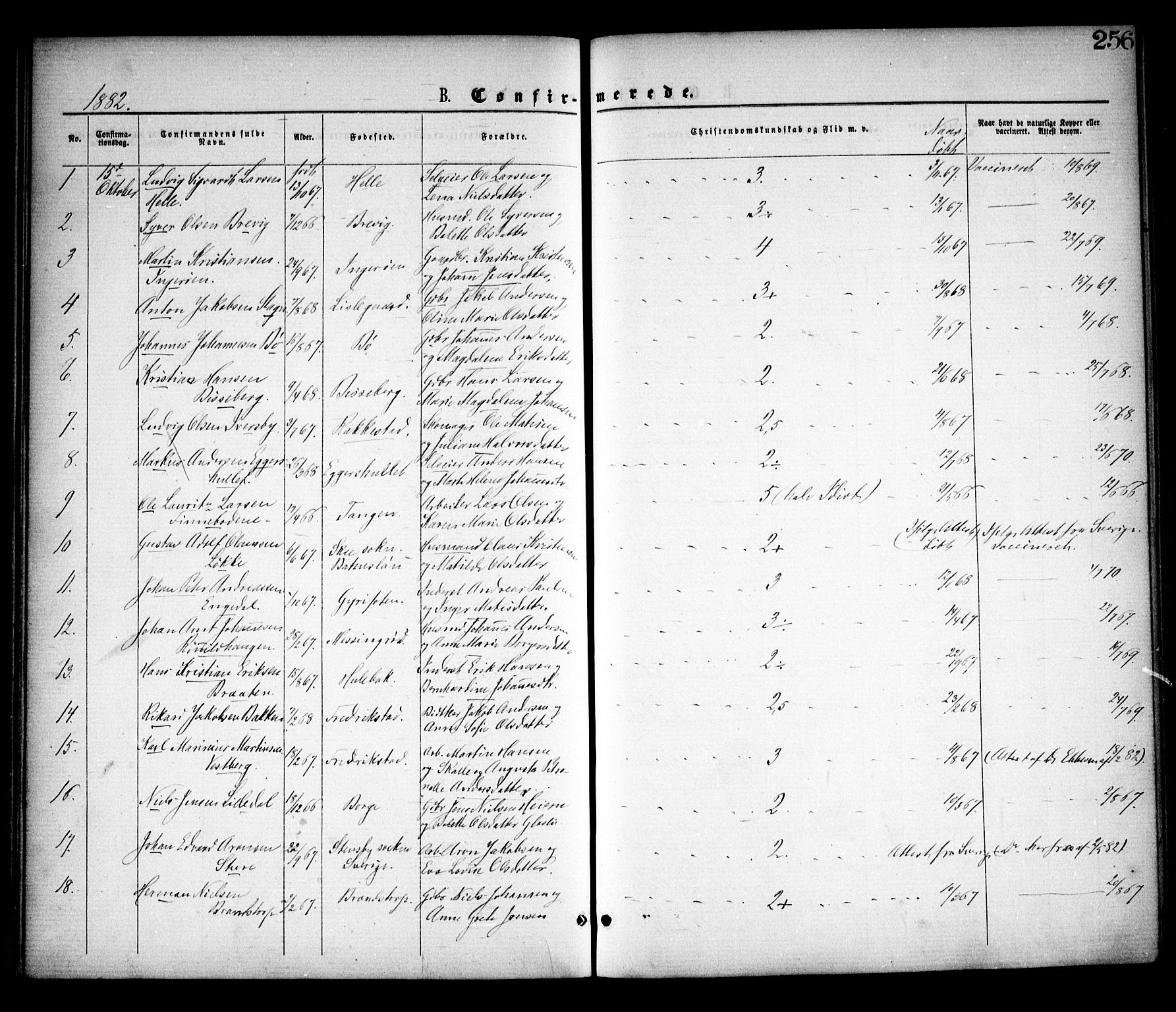 Skjeberg prestekontor Kirkebøker, AV/SAO-A-10923/F/Fa/L0008: Parish register (official) no. I 8, 1869-1885, p. 256