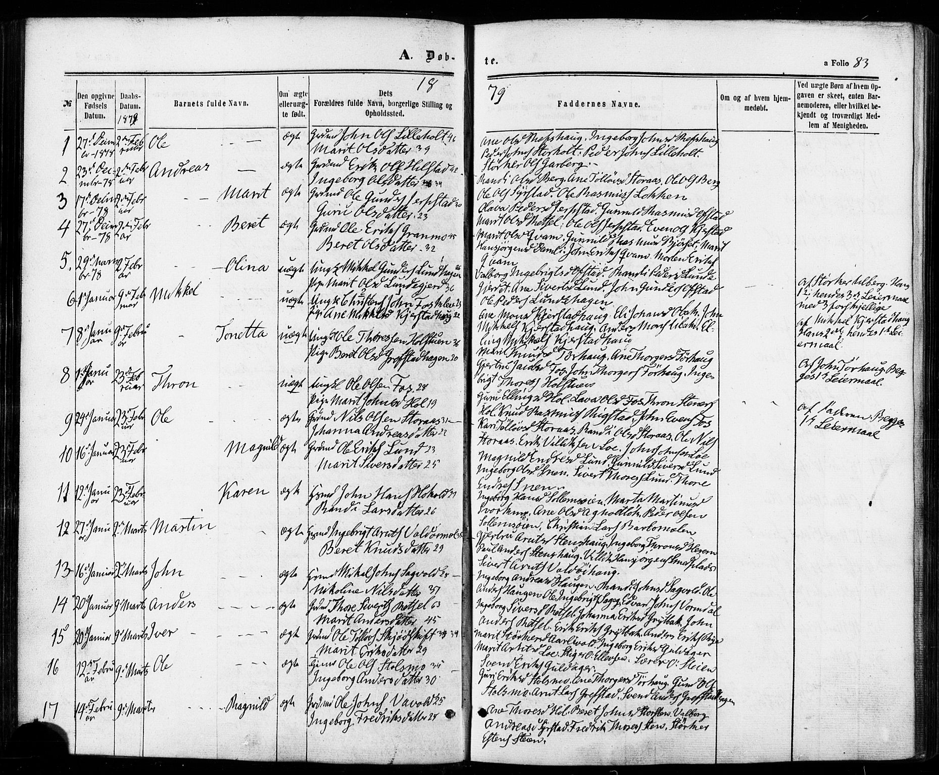 Ministerialprotokoller, klokkerbøker og fødselsregistre - Sør-Trøndelag, AV/SAT-A-1456/672/L0856: Parish register (official) no. 672A08, 1861-1881, p. 83