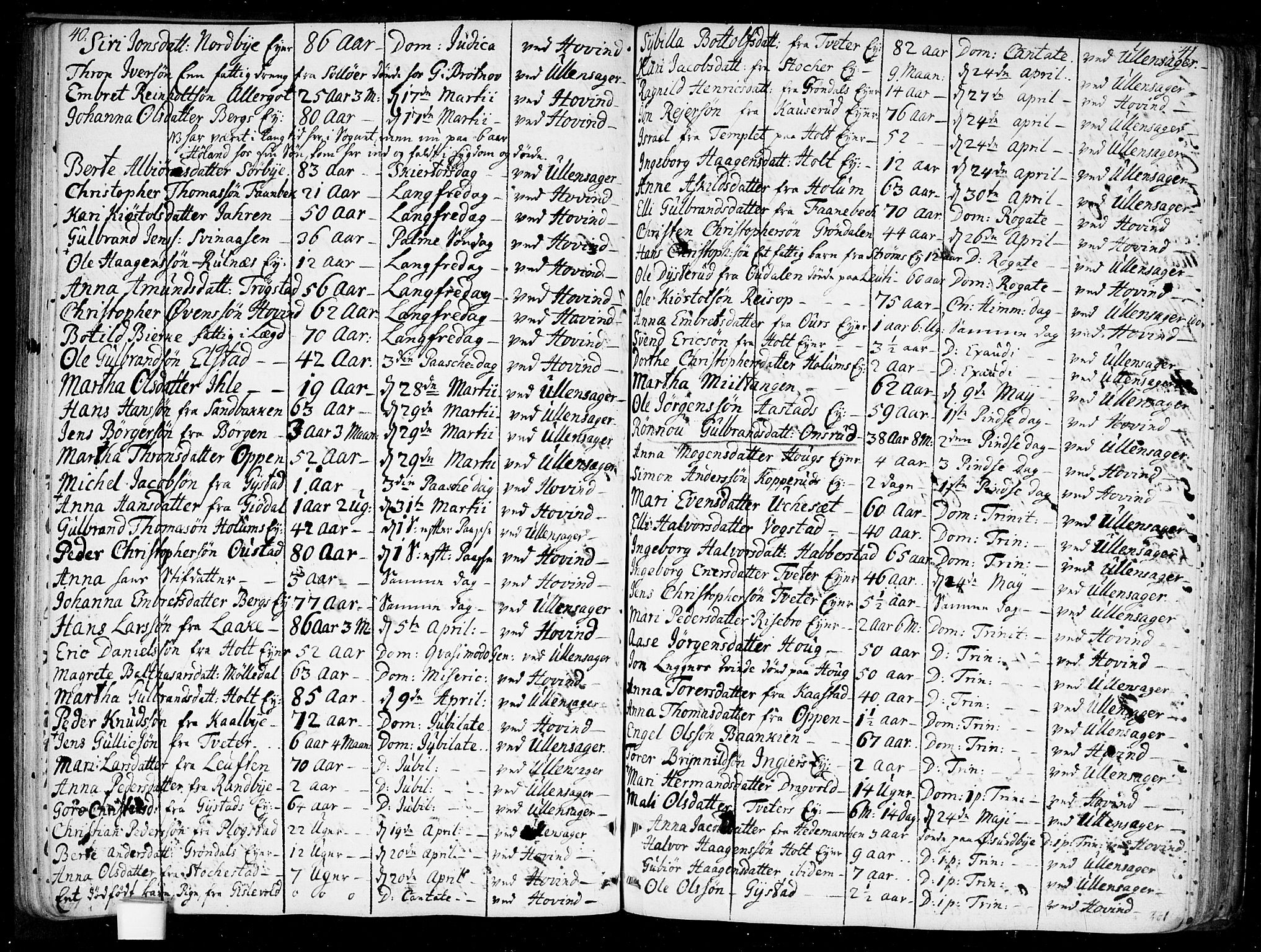 Ullensaker prestekontor Kirkebøker, SAO/A-10236a/F/Fa/L0010: Parish register (official) no. I 10, 1733-1776, p. 40-41