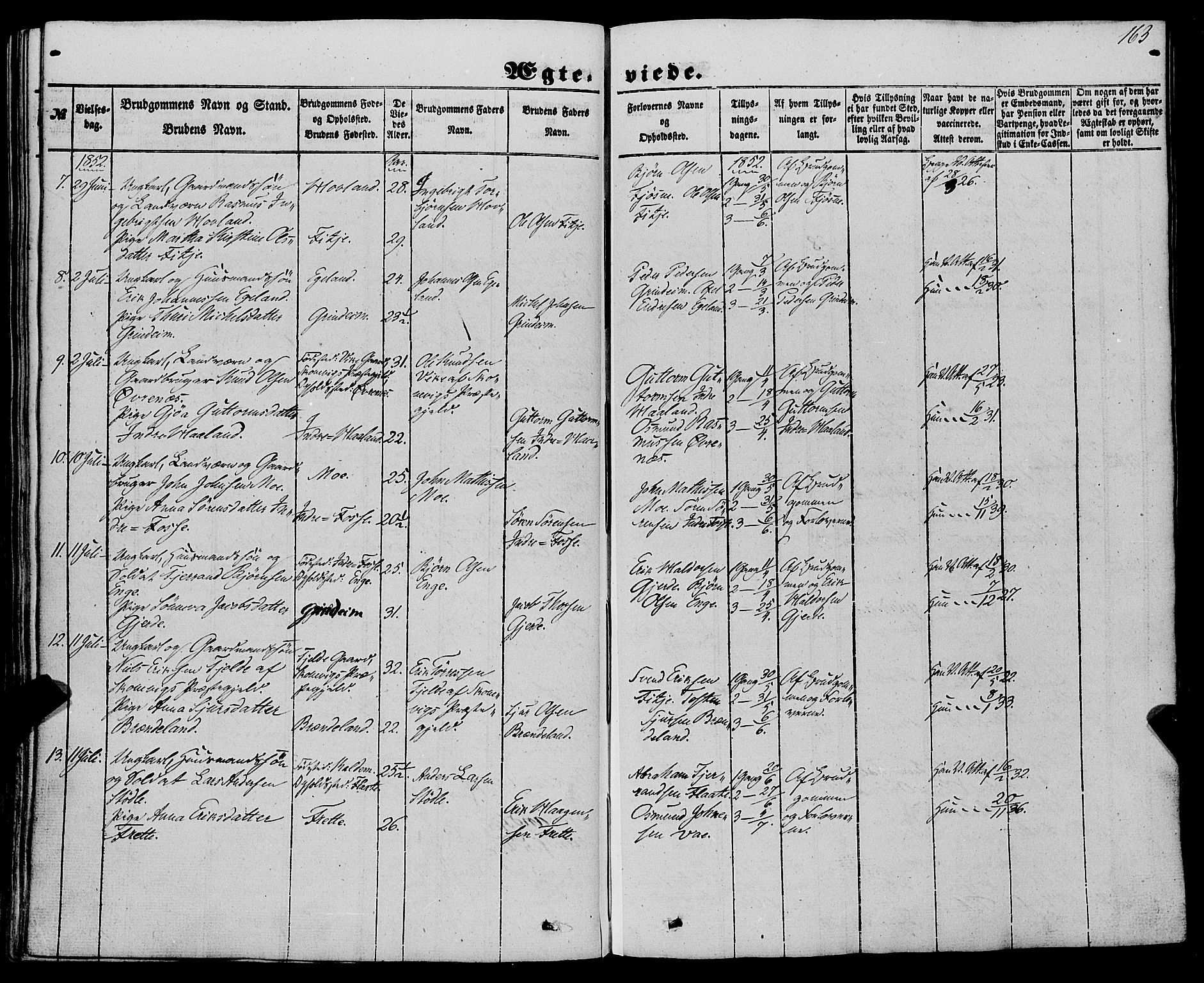 Etne sokneprestembete, AV/SAB-A-75001/H/Haa: Parish register (official) no. A 8, 1848-1862, p. 163