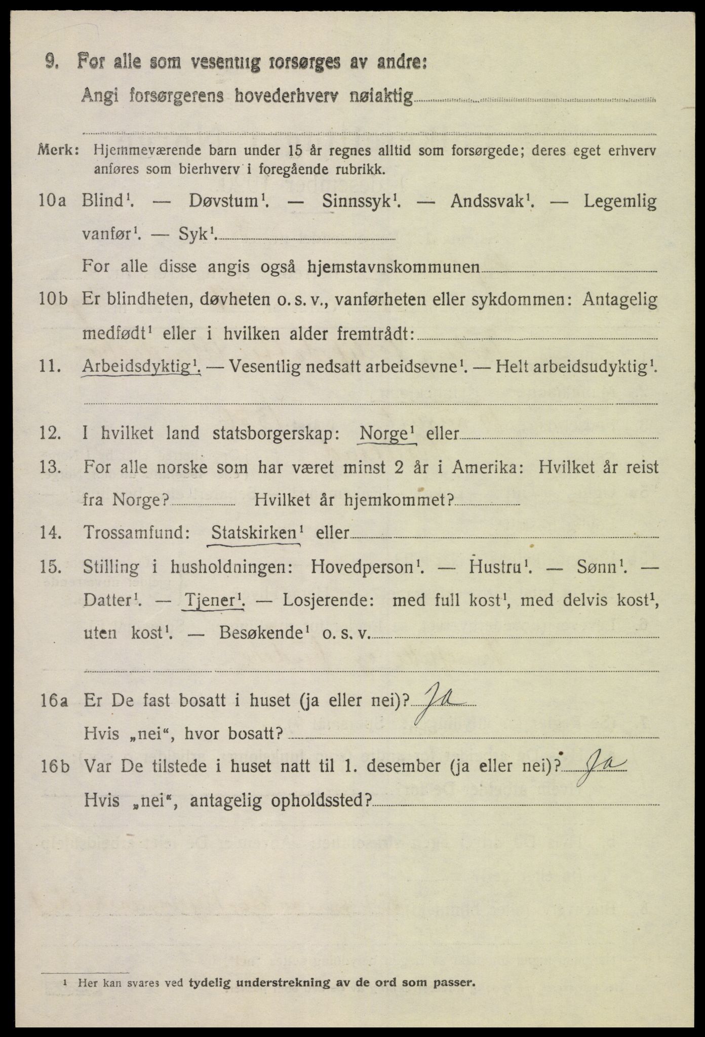 SAK, 1920 census for Bjelland, 1920, p. 1814