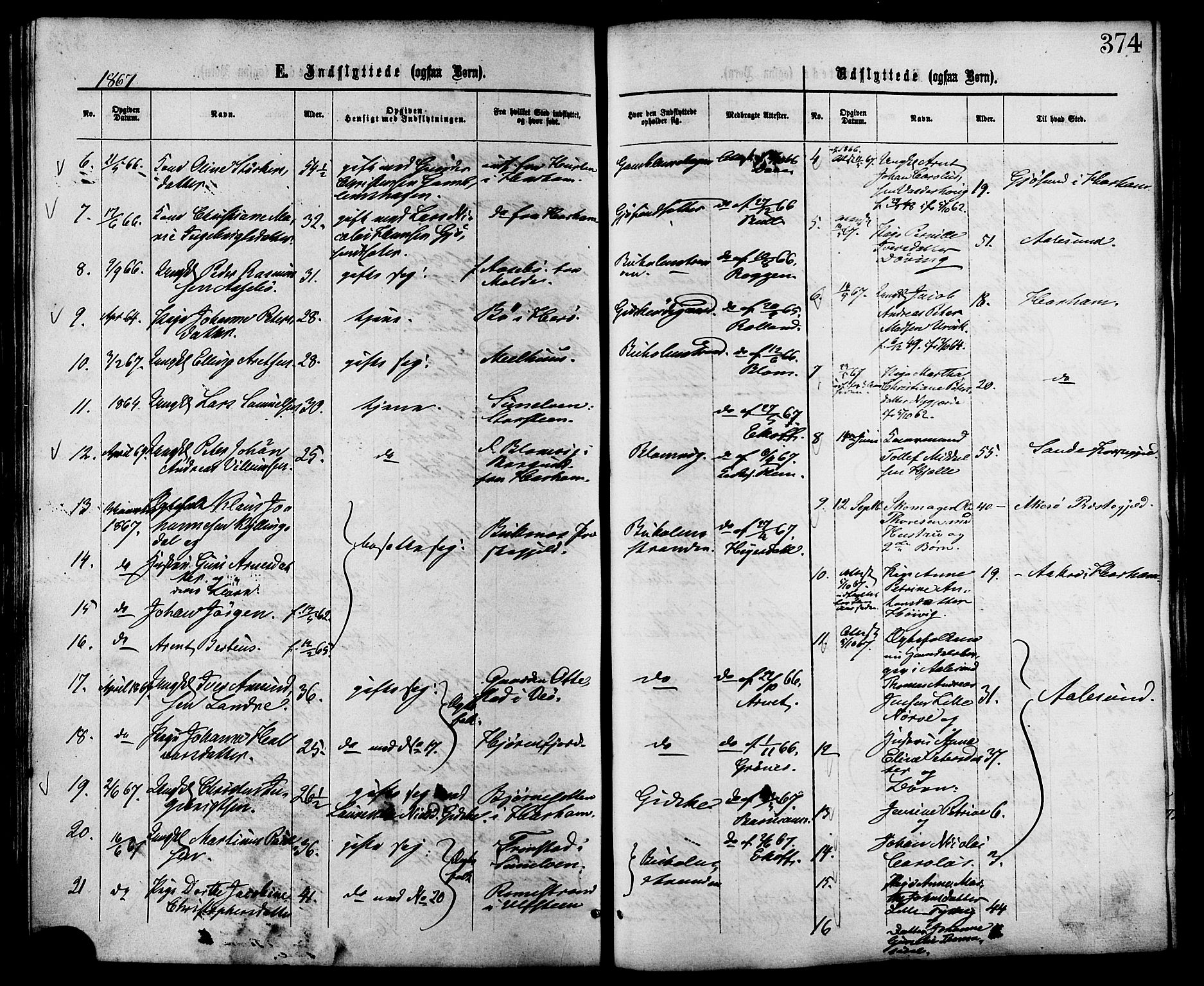 Ministerialprotokoller, klokkerbøker og fødselsregistre - Møre og Romsdal, AV/SAT-A-1454/528/L0399: Parish register (official) no. 528A10, 1864-1879, p. 374