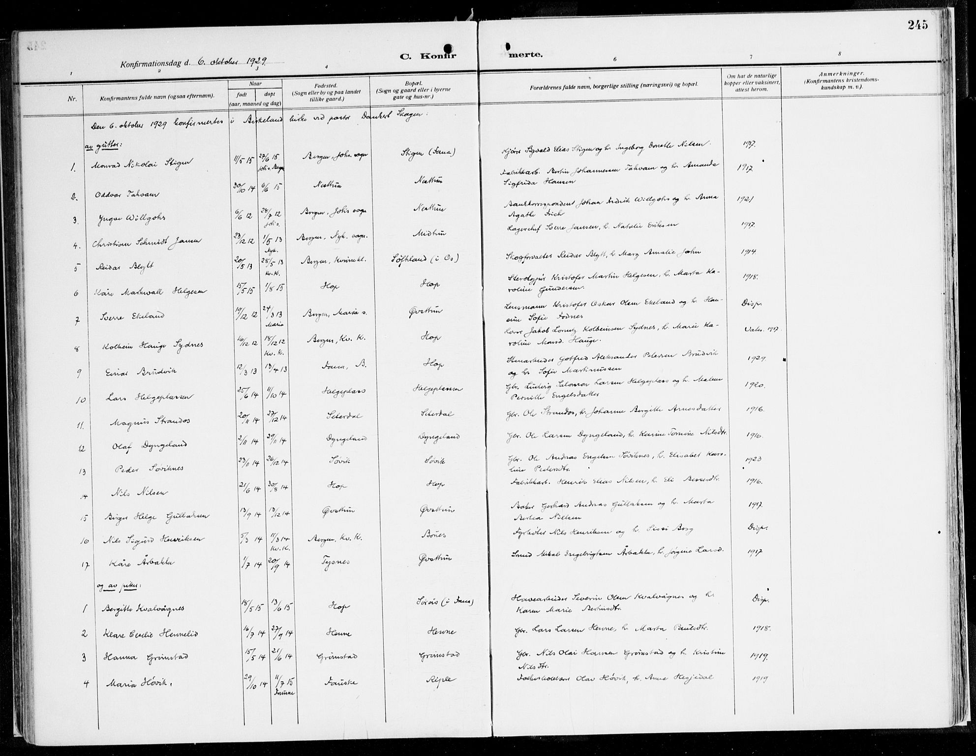 Fana Sokneprestembete, AV/SAB-A-75101/H/Haa/Haaj/L0001: Parish register (official) no. J 1, 1921-1935, p. 245