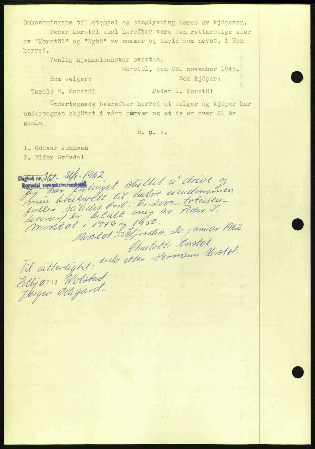 Romsdal sorenskriveri, AV/SAT-A-4149/1/2/2C: Mortgage book no. A15, 1943-1944, Diary no: : 2207/1943