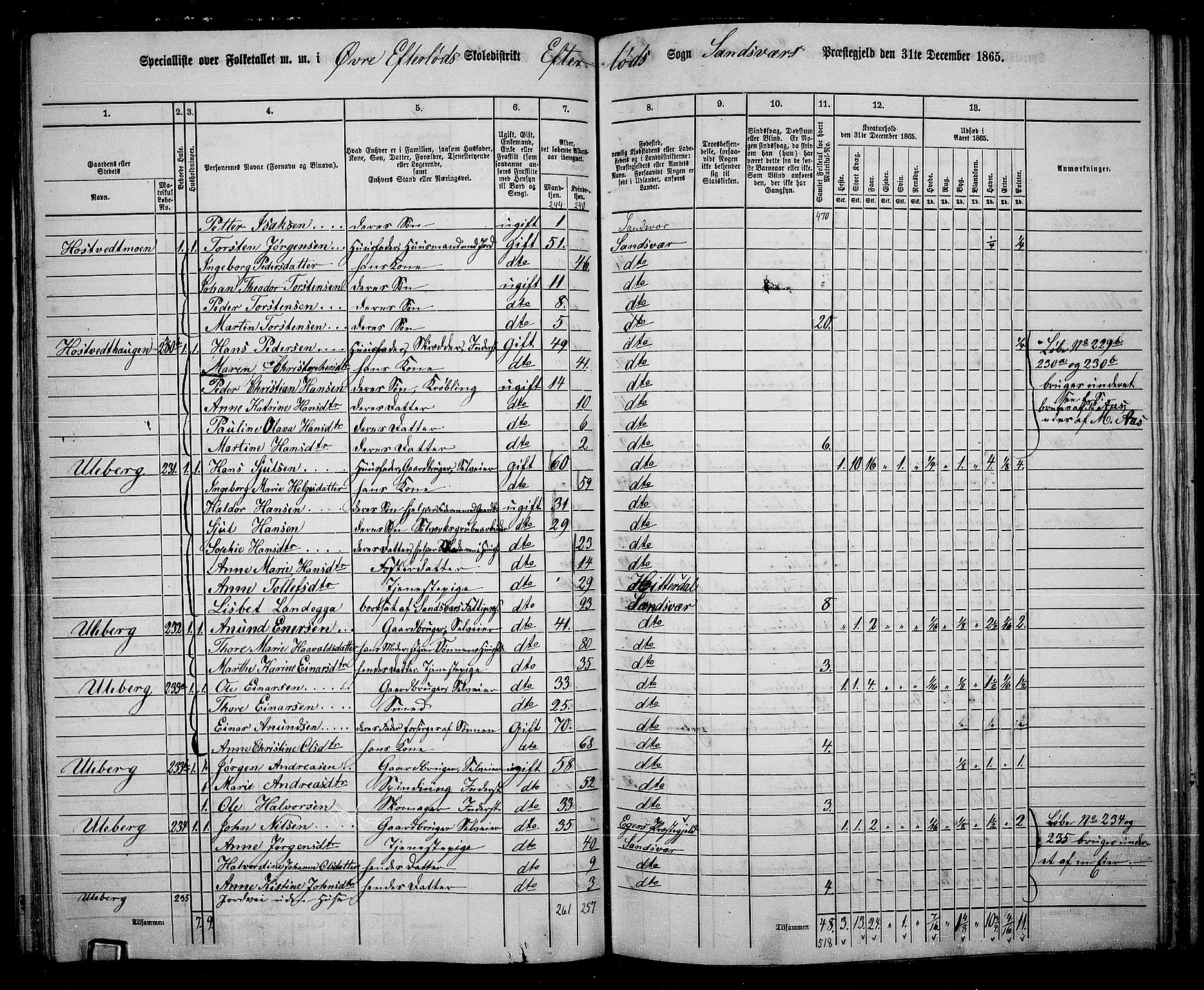 RA, 1865 census for Sandsvær, 1865, p. 105